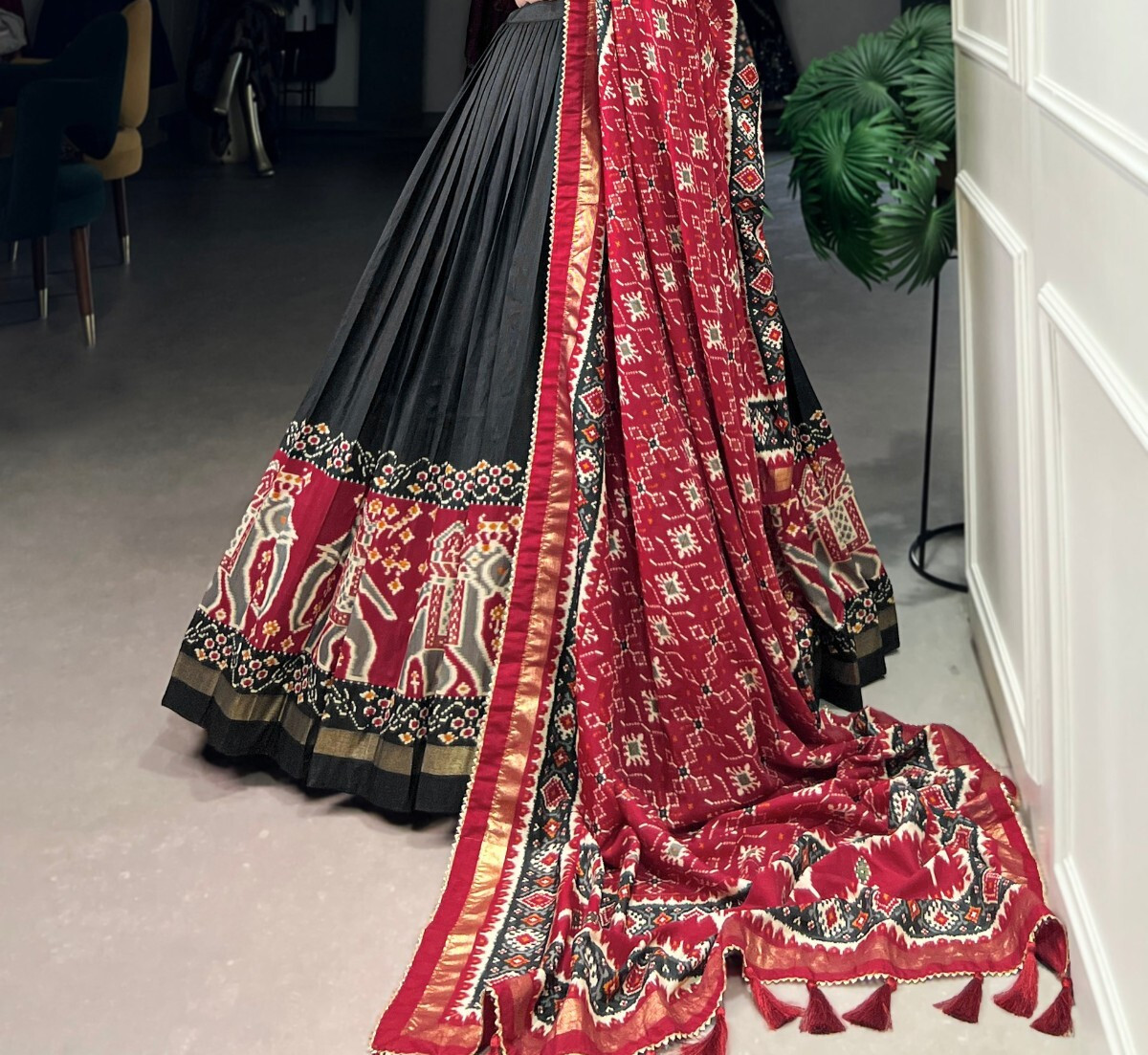 Ethnic Wear Black Tussar Silk Lehenga Choli With Dupatta For Women & Girls