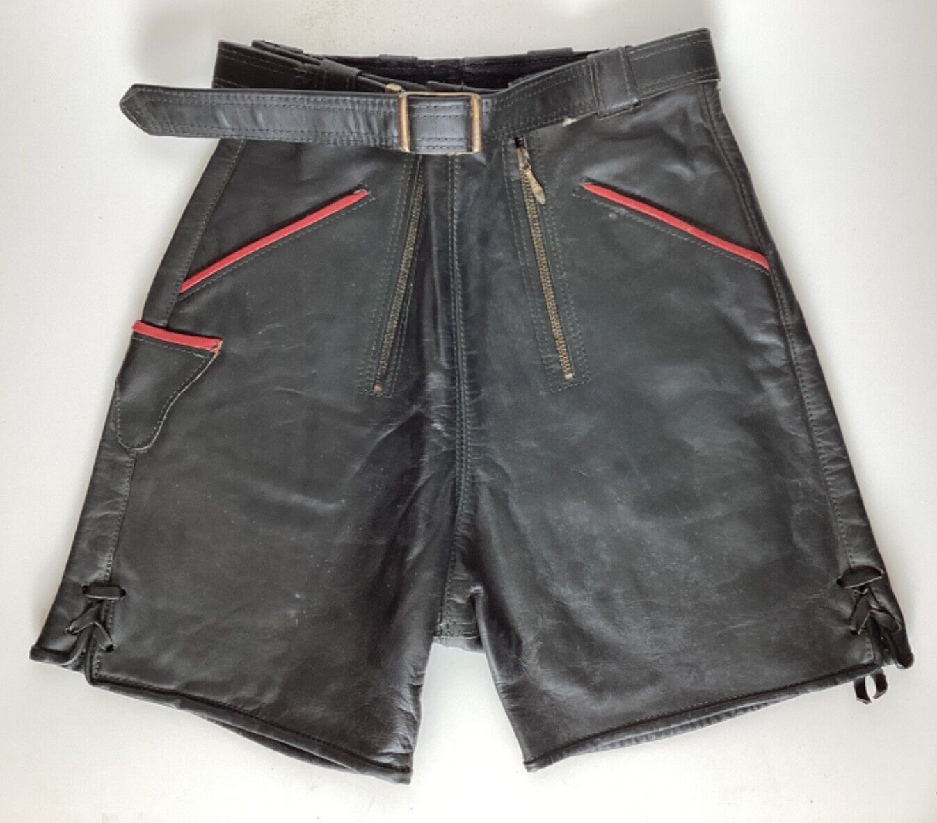 Vintage German Lederhosen Black Leather Shorts Octoberfest Bavarian Youth 12