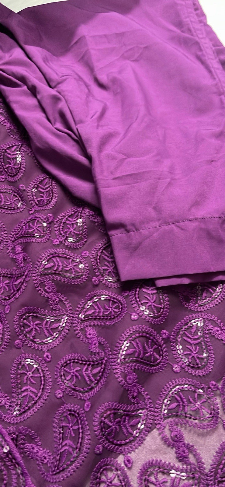 Indian Pakistani Ethnic Lucknowi Chikan Embroidery Sequence Work Three Piece XS