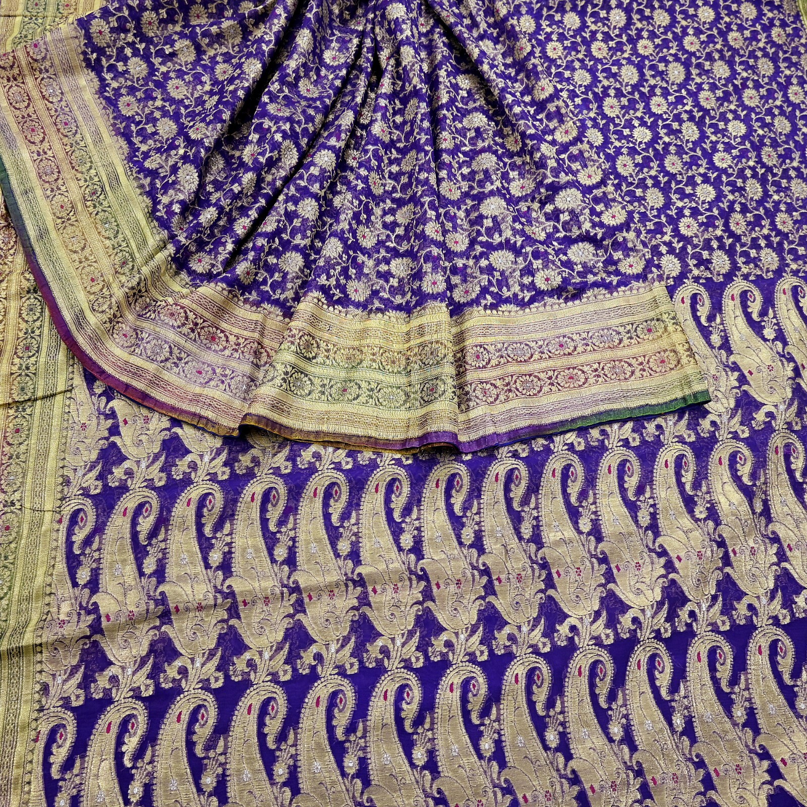 Vintage Sari Heavy Purple Pure Organza Silk Woven Brocade Banarasi Sarees Zari 5