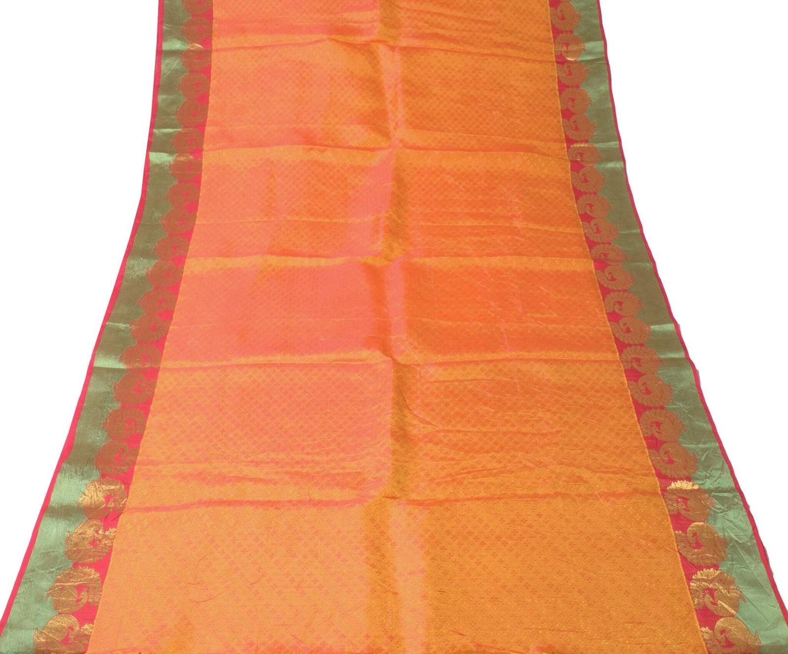 Sushila Vintage Pure Silk Saree Yellow & Magenta Hand Woven Brocade Sari Fabric