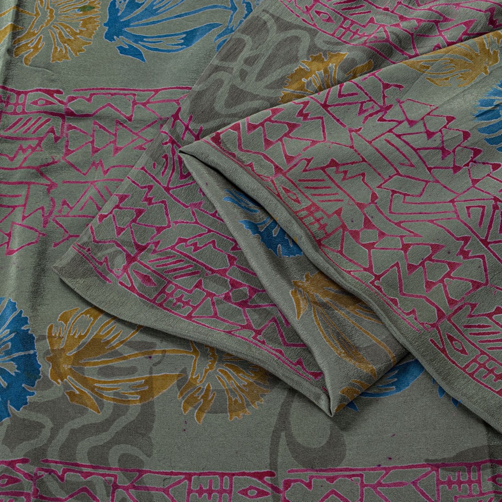 Sanskriti Vintage Green Pure Crepe Silk Saree Handblock Printed Sari 5+YardScrap