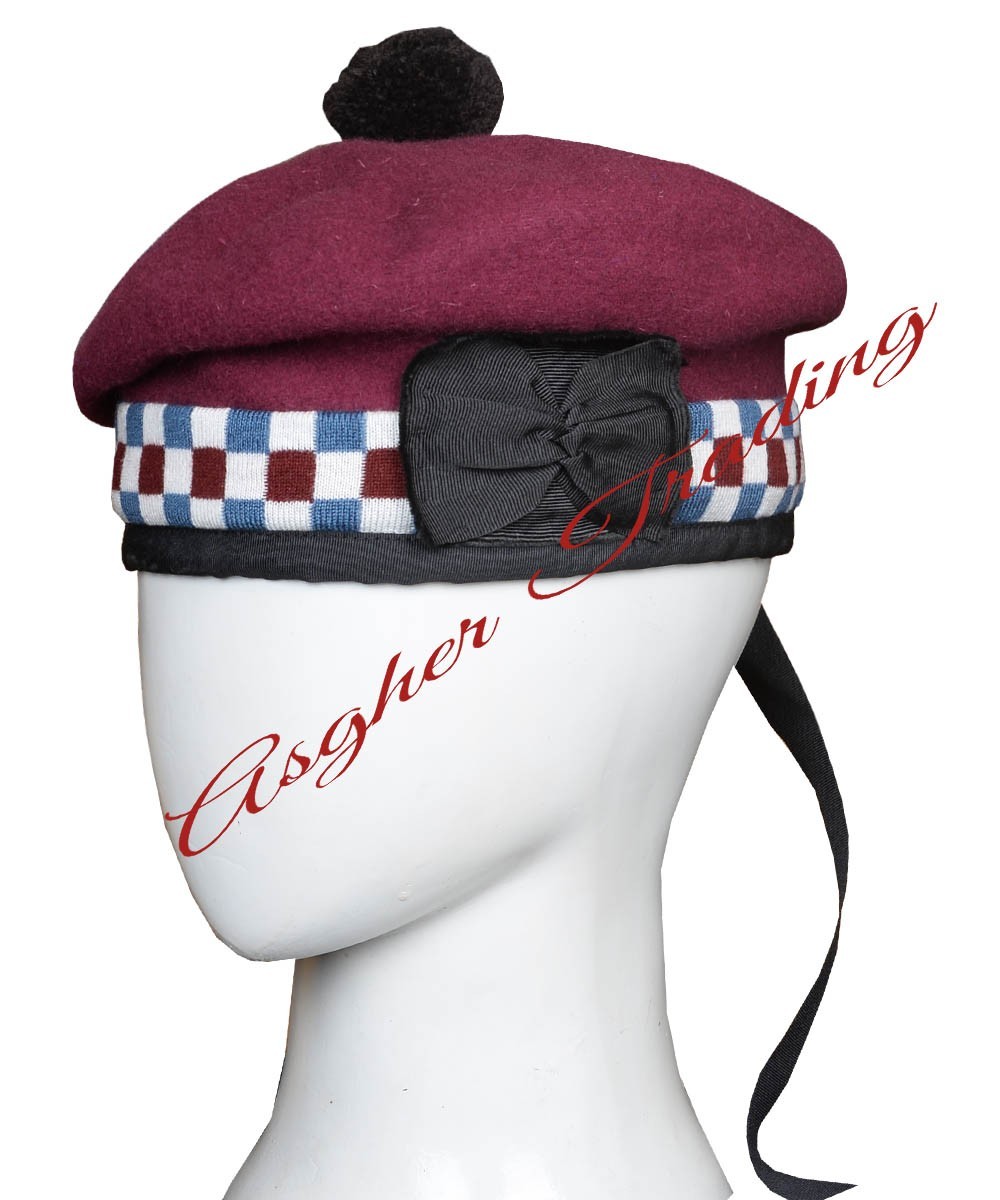 Scottish Military Traditional Kilt Cap Handmade 100% Wool Balmoral Diced Hats