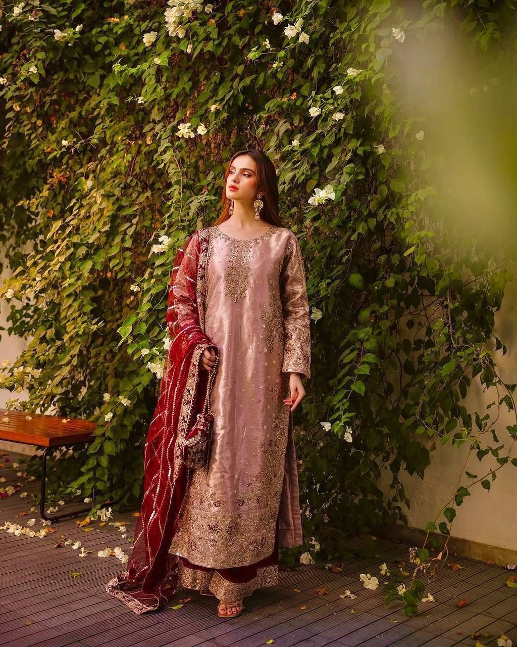 Heavy Reception Wear Peach Fancy Heavy Silk Salwar Kameez With Dupatta For Women