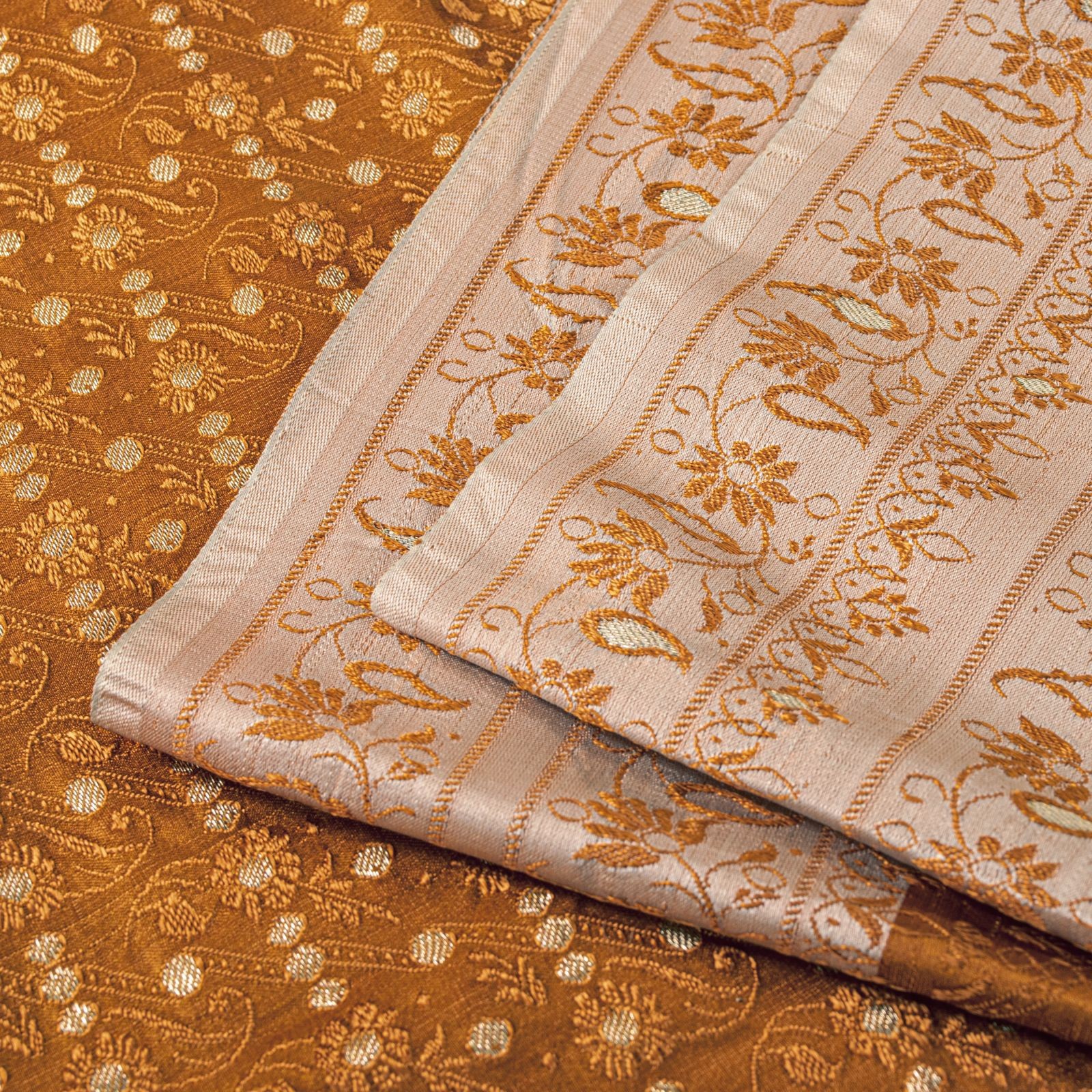 Sanskriti Vintage Brown Zari Hand Woven Saree Pure Silk Banarasi Brocade 5Ydsari