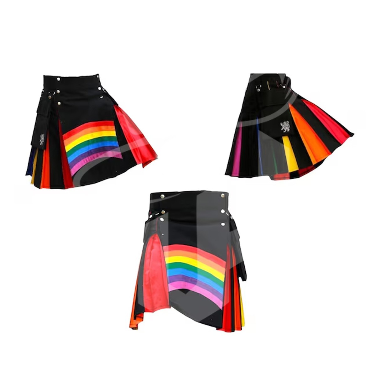 Black Pride Utility Kilt with Rainbow Pleats – Handmade Festival Kilt 28″