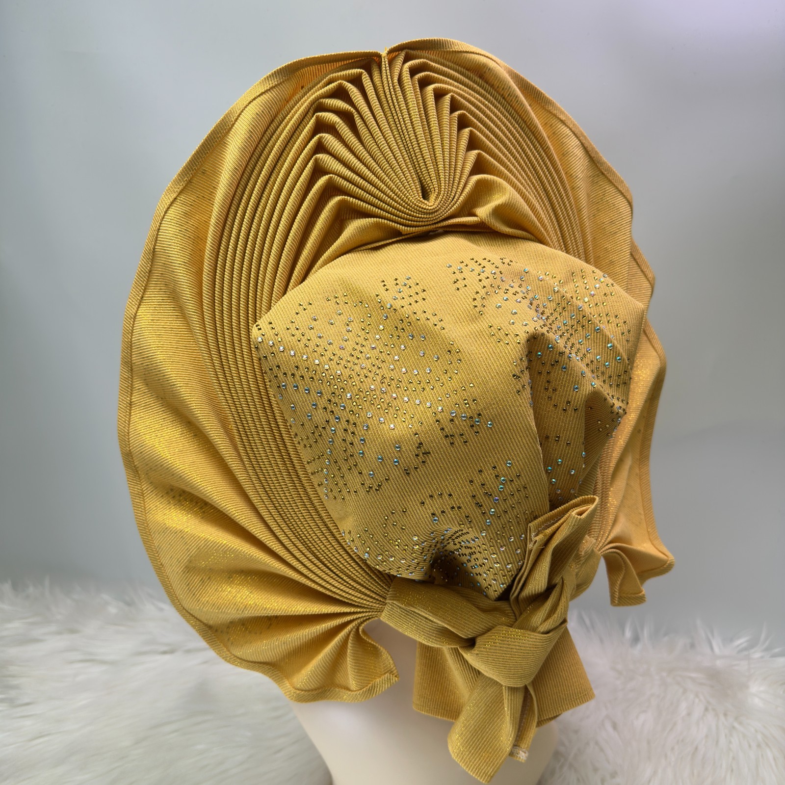 African Gele Fabric Headtie Stones Aso-Oke Turban Made Head Wear Hat Auto Gele