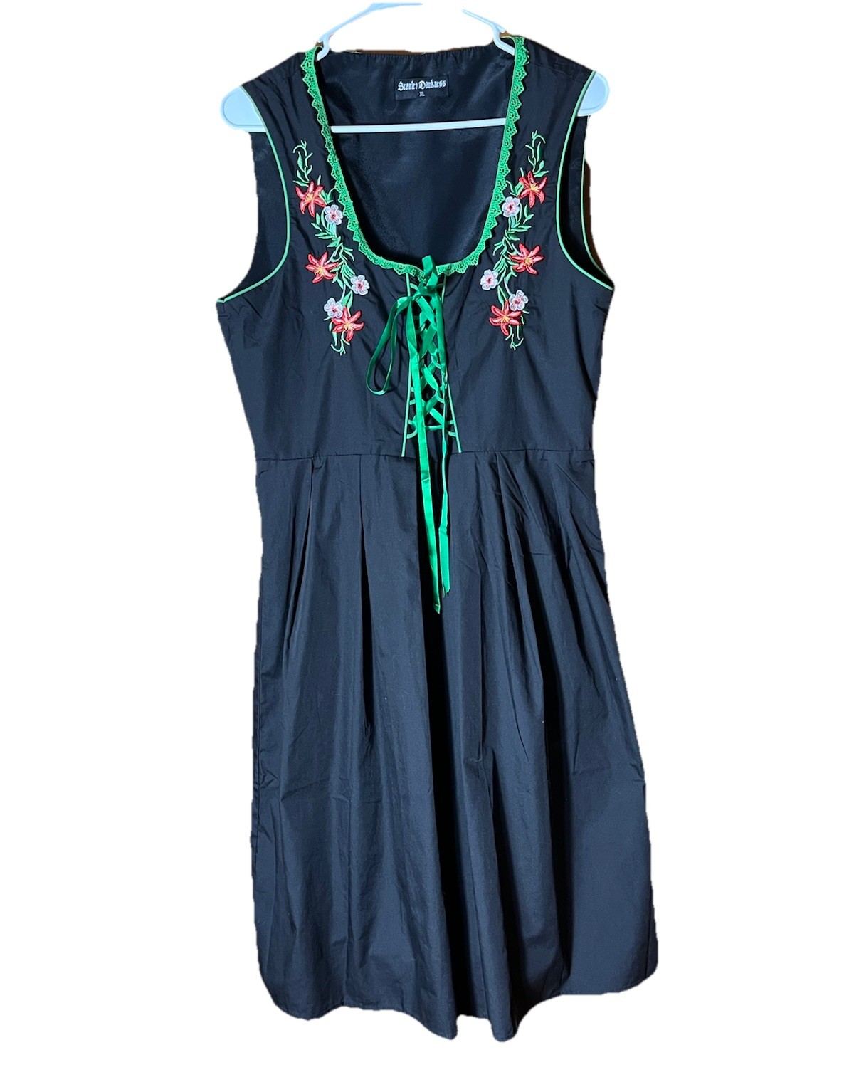 Scarlet Darkness Dirndl Dress XL Costume Bavarian Oktoberfest German Black Green