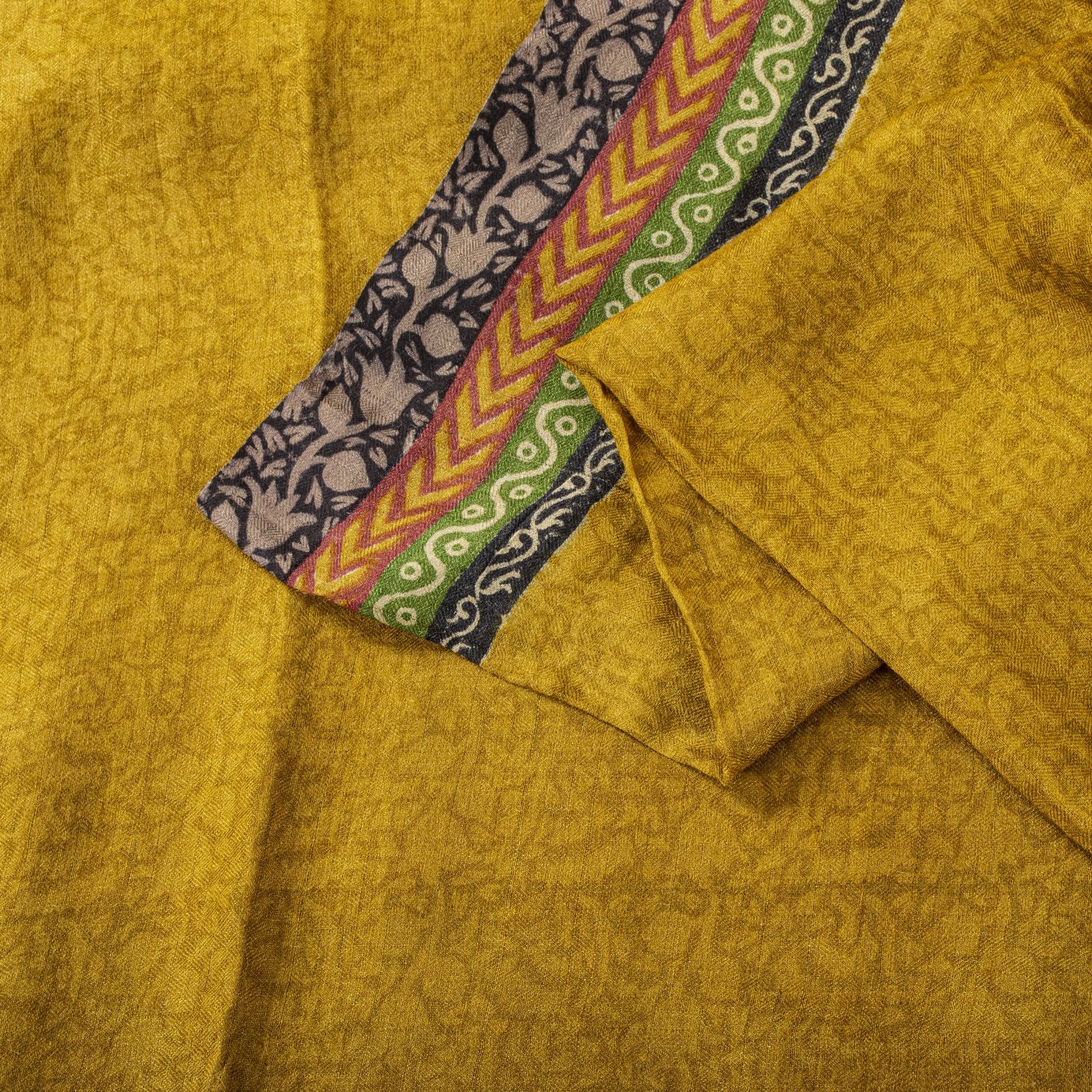 Sanskriti Vintage Yellow Pure Woolen Saree Floral Printed Sari 5Yd Soft Fabric