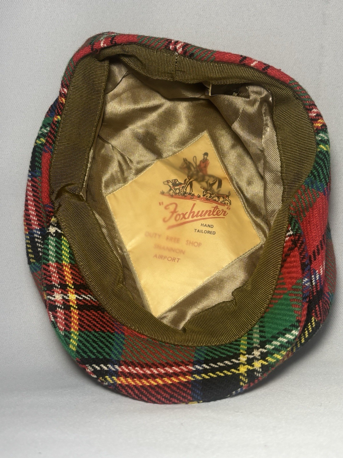 VTG Foxhunter Hand Tailored Wool Tartan Plaid Cap Pm Beret Ireland 7 1/8 Tam Hat