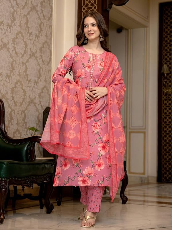 Women’s Rayon Blend Floral Straight Printed Kurta Pant With Dupatta