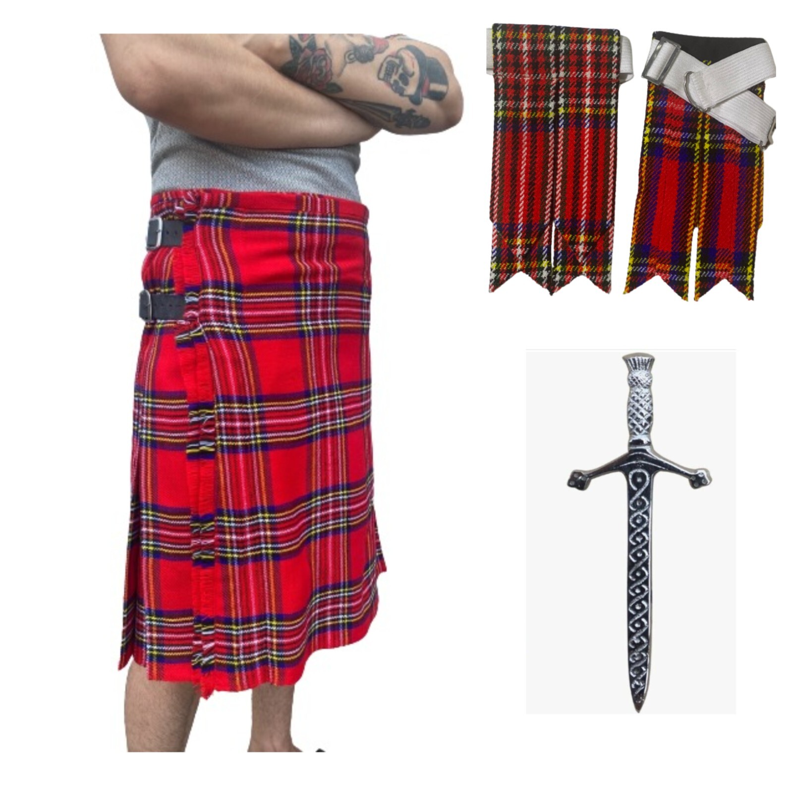 AAR Men’s Scottish 3pcSet Kilt Shamrock Irish Fleshes Brooch Kilts Pin