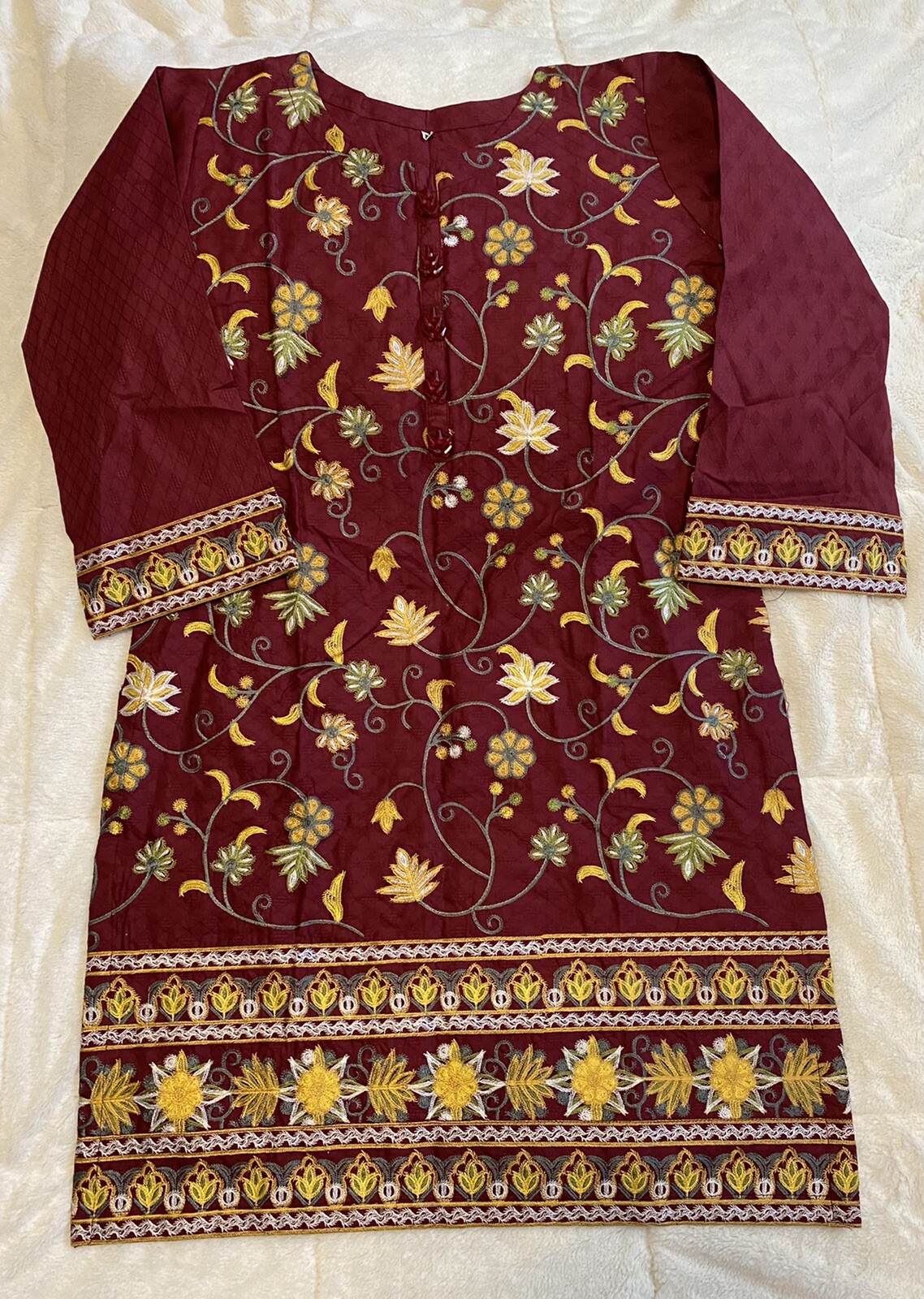 Pakistani Indian kurti, Top, kameez, Red Embroidered, Size M