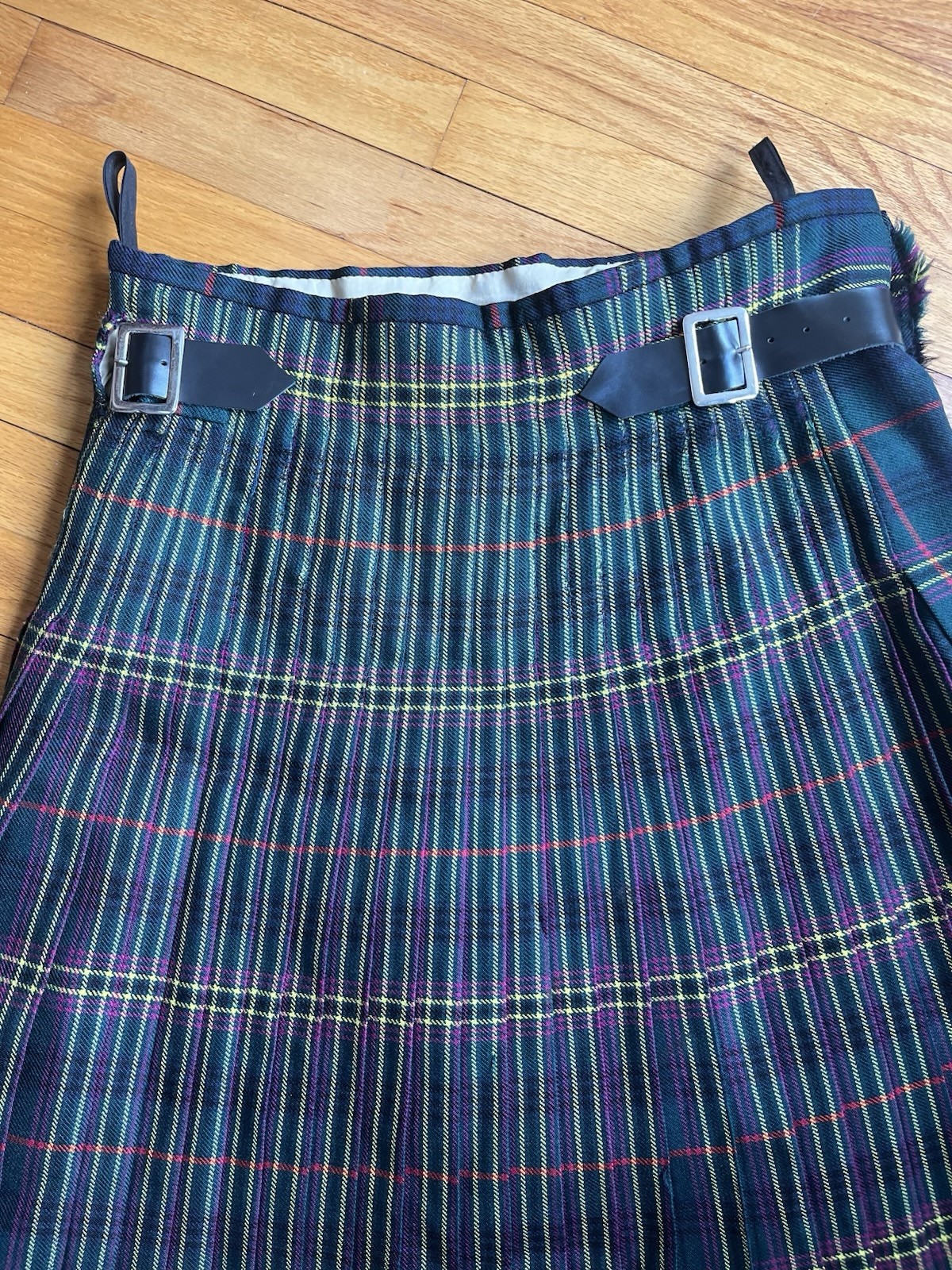 Vintage Thomas Gordon Kilt Green Plaid Kennedy Tartan in Modern Colors w/ Pin