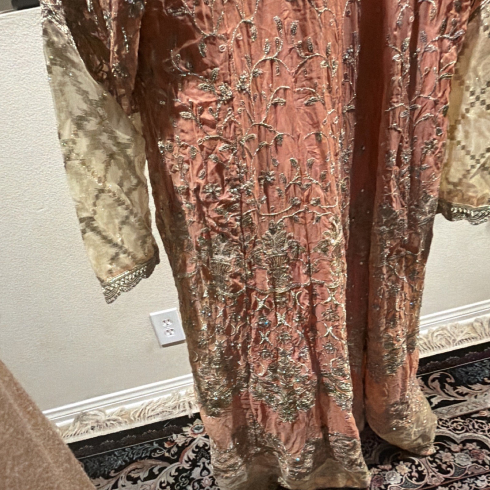 Peach Sharara Salwar Kameez Net Cotton Embroidered Women’s Set