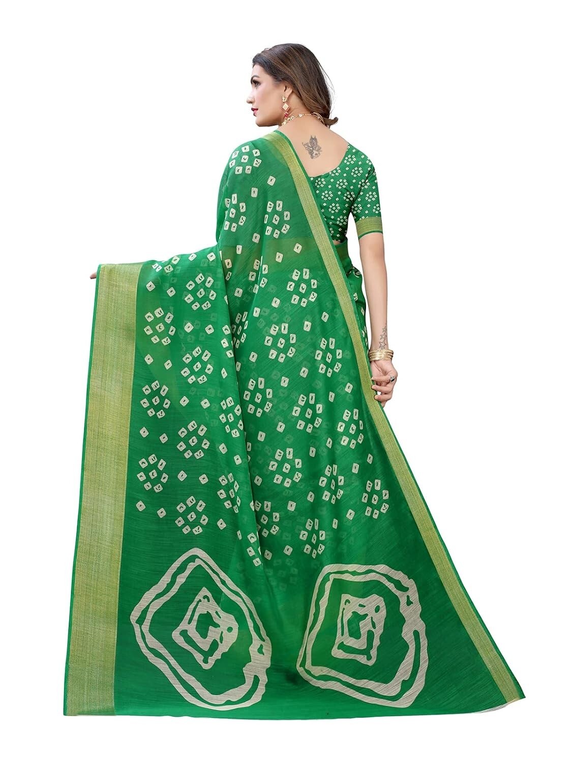 Women’s Bandhani Printed Jari Patta Cotton Saree with Blouse