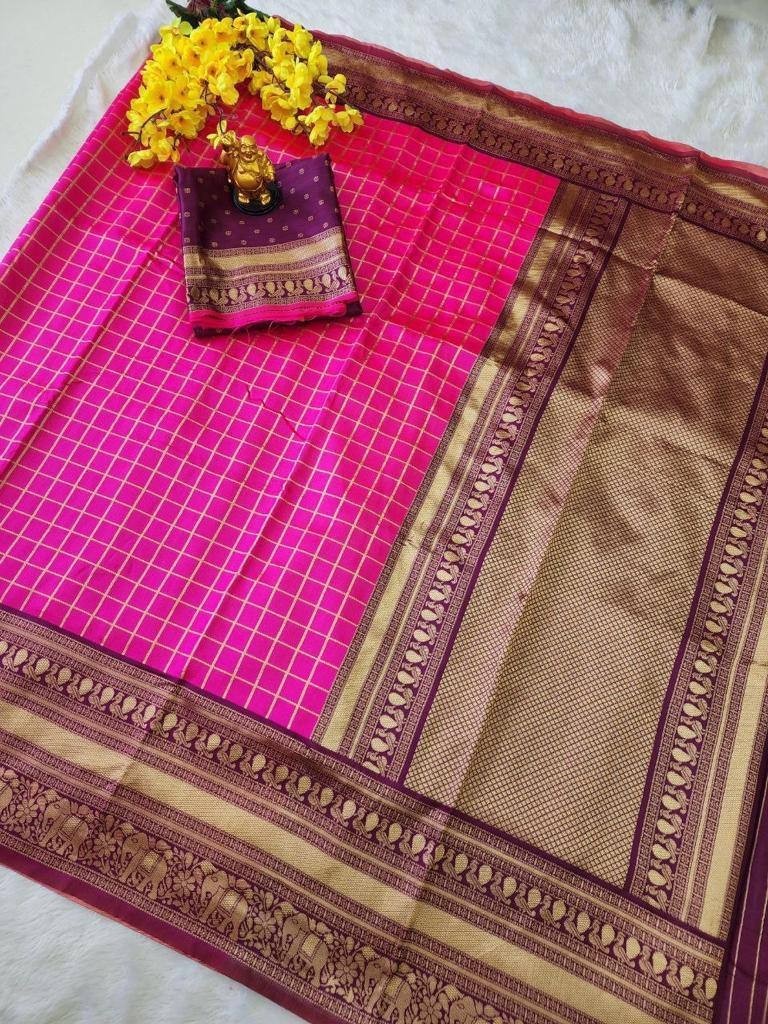 Indian Wedding Saree Soft Lichi Silk Pink with Rich Pallu Jacquard Work & Blouse