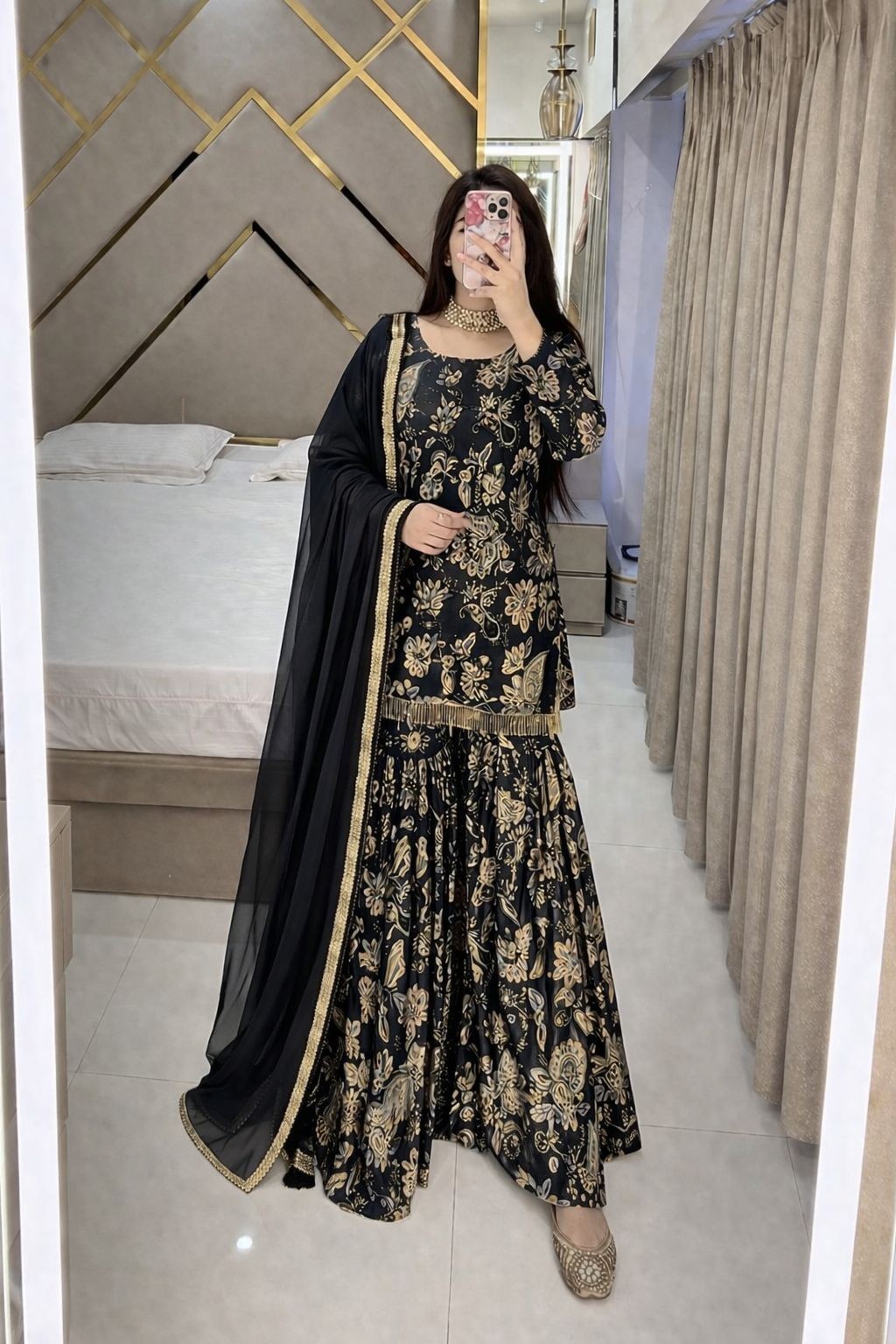 New Designer Traditional Look Stitched Silk Muslin Fabric Kurti Bottom & Dupatta