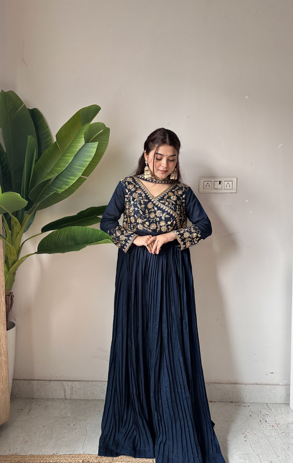 DESIGNER FLOOR-LENGTH ANARKALI GOWN – BEADS & SEQUENCE WORK