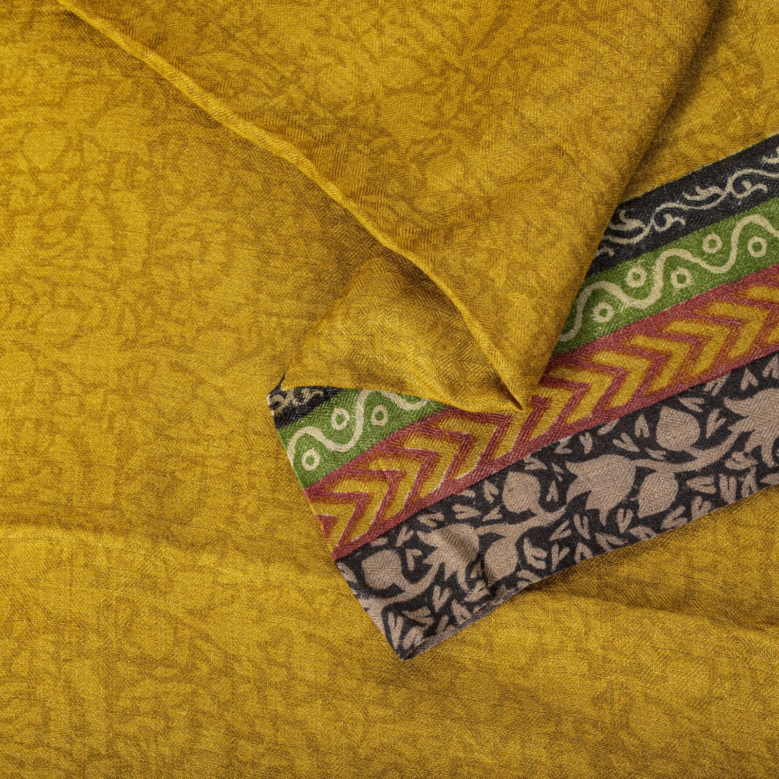 Sanskriti Vintage Yellow Pure Woolen Saree Floral Printed Sari 5Yd Soft Fabric