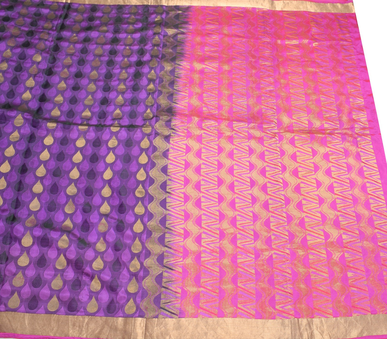 Sushila Vintage Self & Zari Brocade Saree Pure Silk Purple Premium Sari Fabric