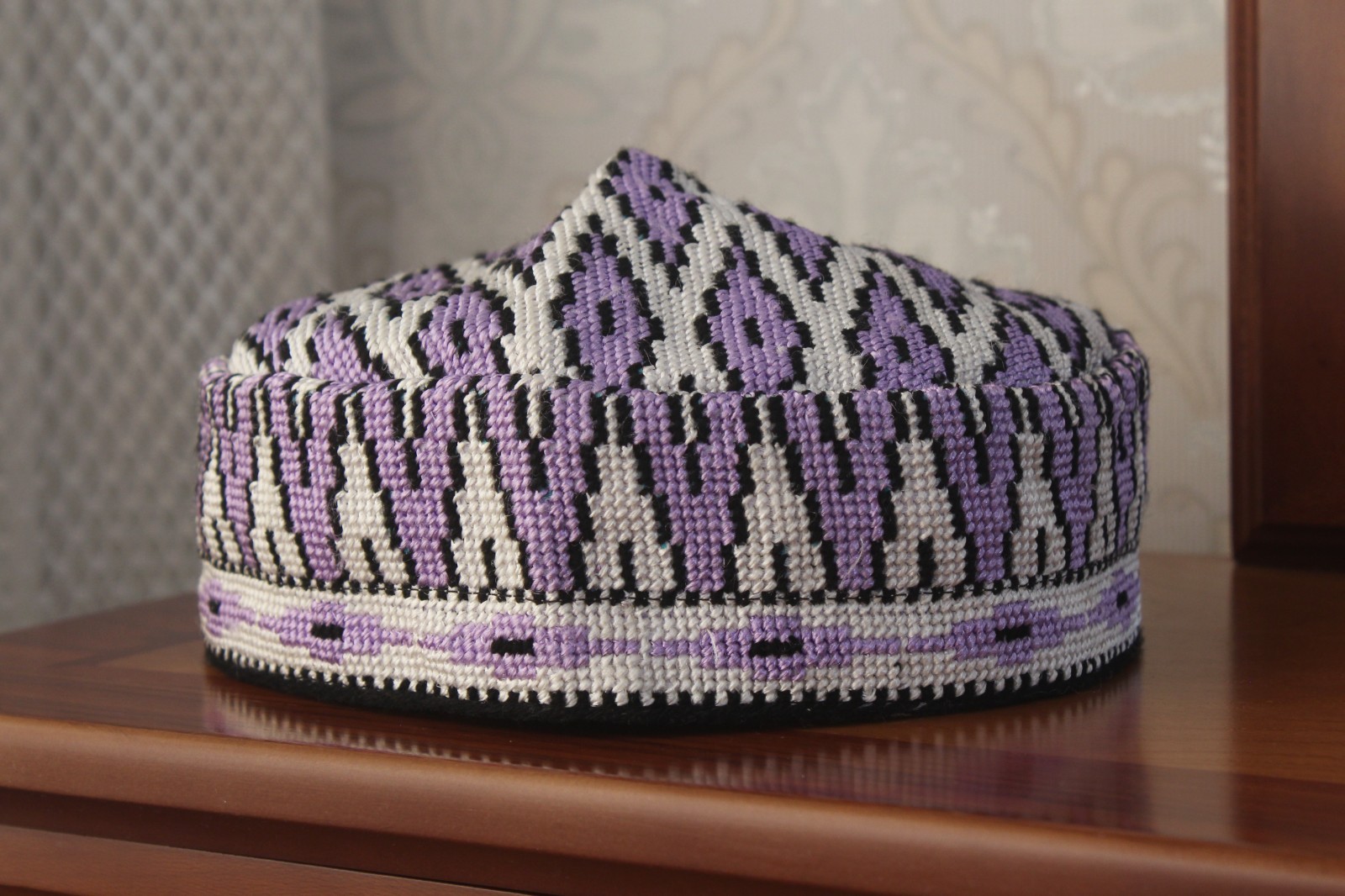 Uzbek skull-cap hat/24″/61 cm/Boho ethnic cap/Hand embroidered muslim kufi hat