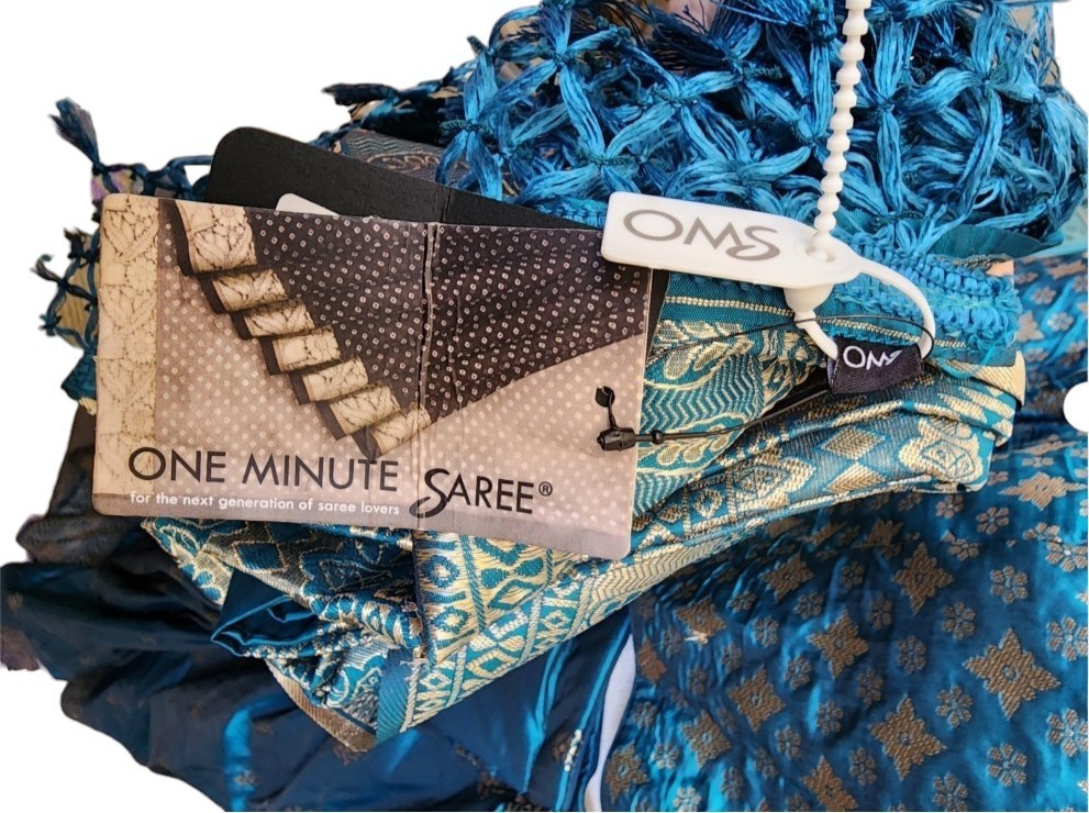 Banasari One Minute Saree Teal Silk Pre-Stitched 2 Pieces NWT One Size