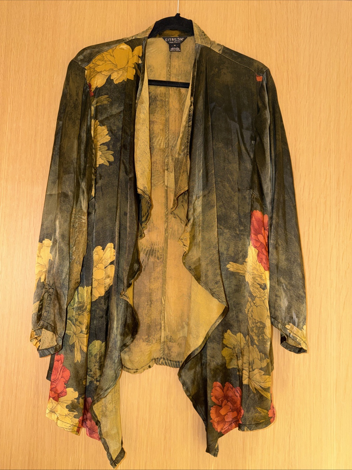 Citron Santa Monica Silk Burnout Kimono Cover Up Boho Art to Wear Women’s 1X