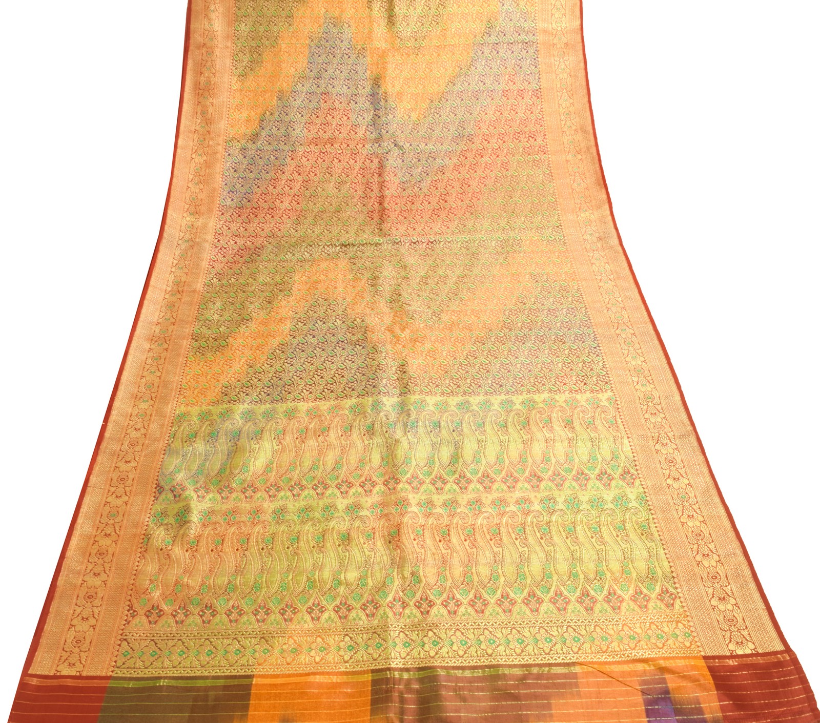 Sushila Vintage Heavy Saree Art Satin Silk Banarasi Brocade Multi-Color Fabric