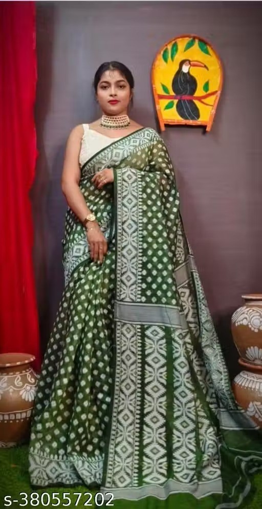 Traditional Bengali Handmade Jamdani Saree With Unstitched Bloused Wedding Wear