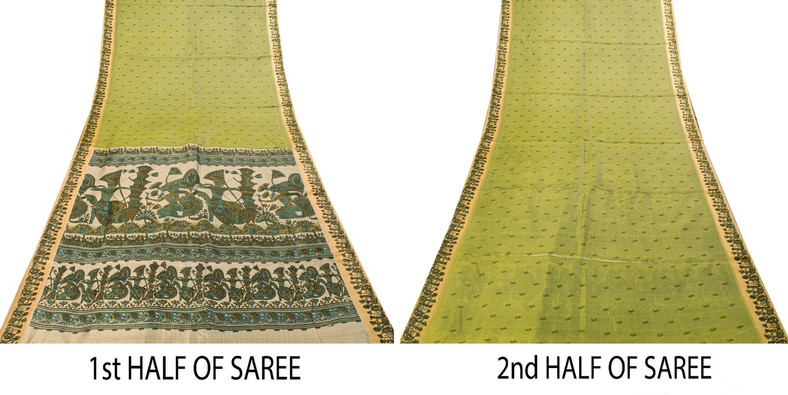 Sanskriti Vintage Sari Green Soft Pure Silk Kalamakari Digital Print Saree 5.5Yd