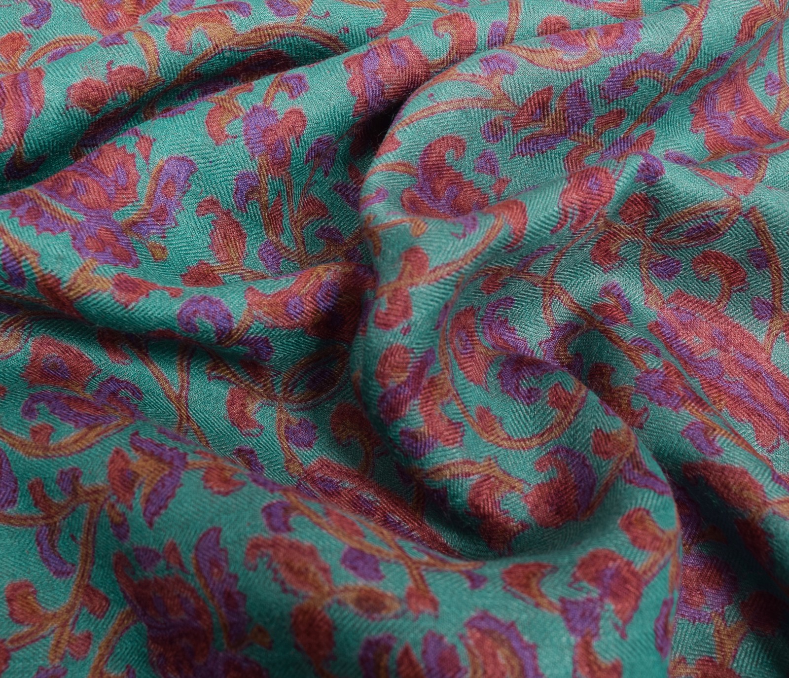 Sushila Vintage Aqua Blue Hand Block Printed Saree 100% Pure Woolen Sari Fabric