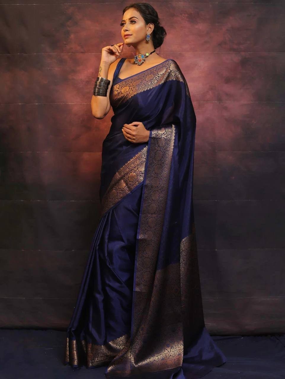 Indian Designer Soft Lichi Silk Saree with Jacquard Border and Rich Pallu Work