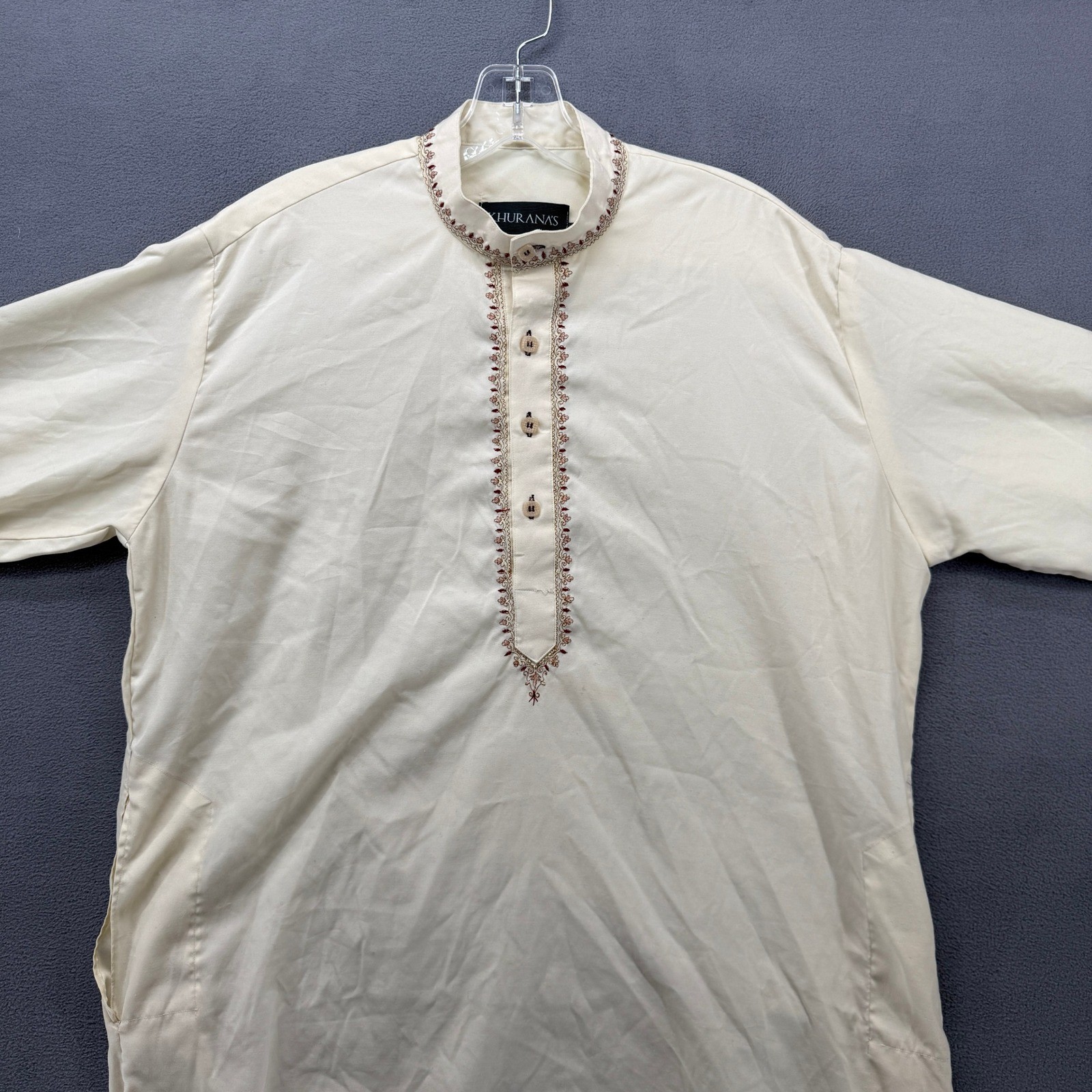 Khurana’s Men’s Cream Embroidered Kurta Pajama Size 38 Medium