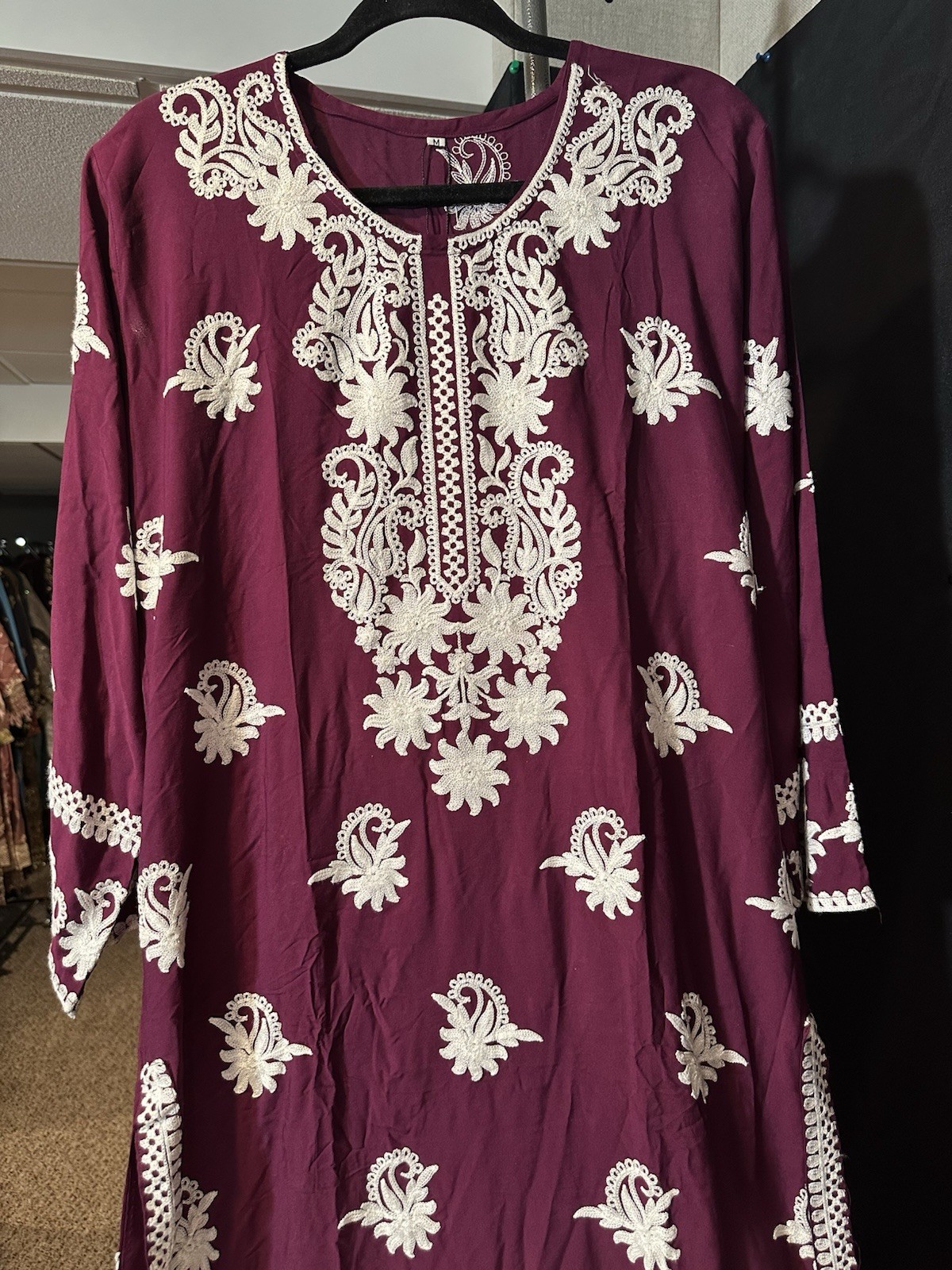 Beautiful soft linen Front & back emb-3 pc suit-emb plazo, laced dupatta-$44