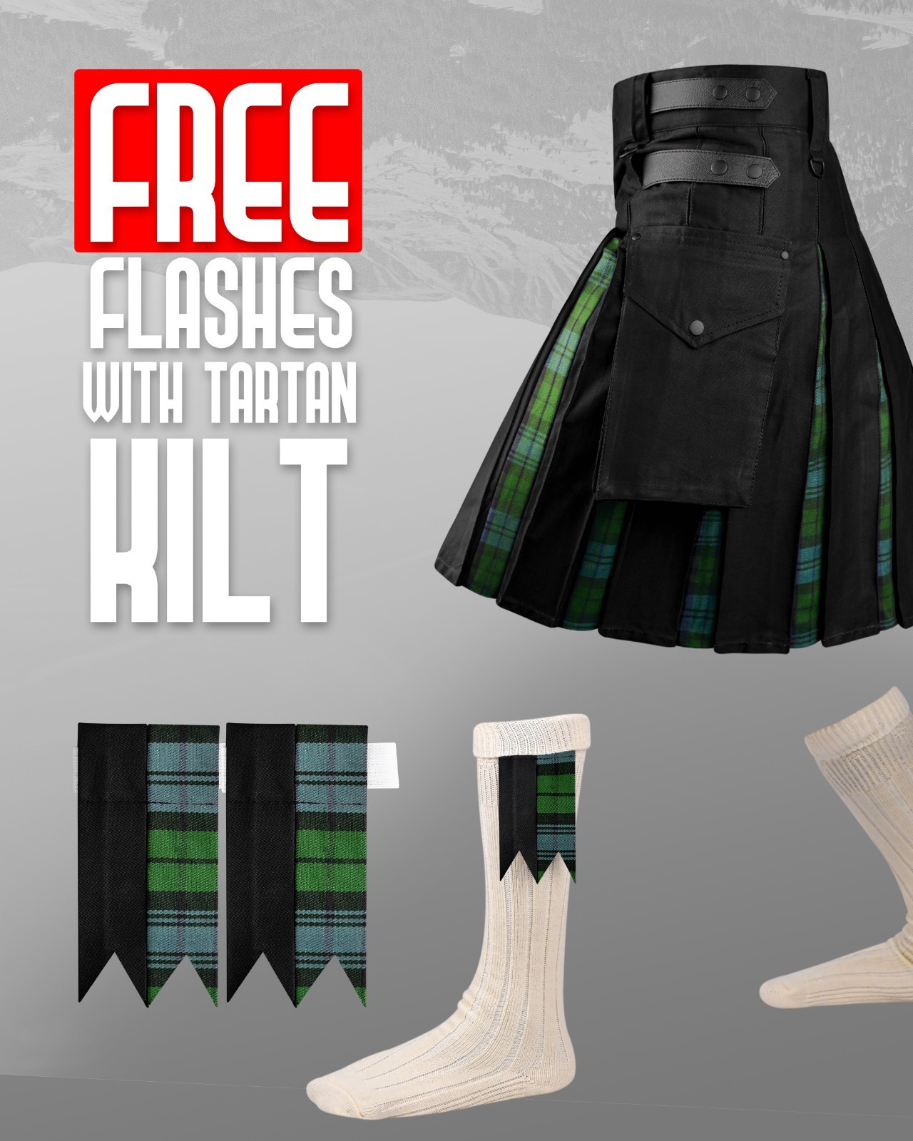 Hybrid Utility Kilts for Men Scottish Traditional Kilt with Flashes
