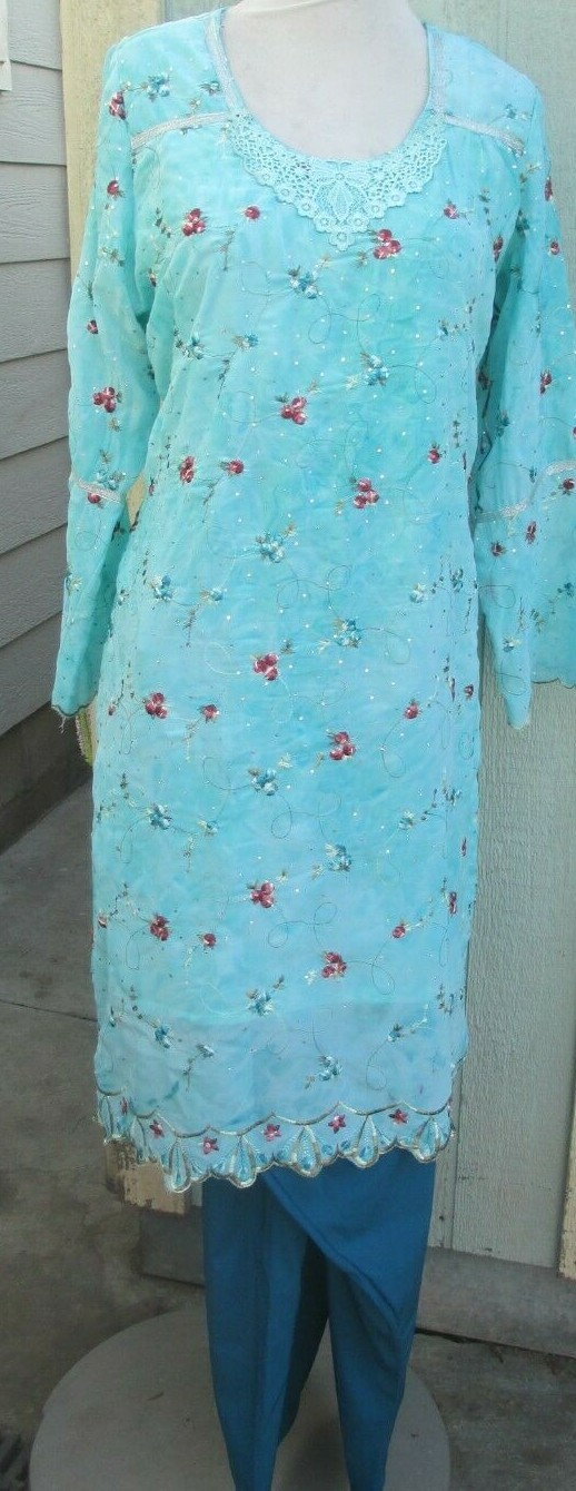 beautiful flower embroidery salwar kameez material chiffon Size XL 44