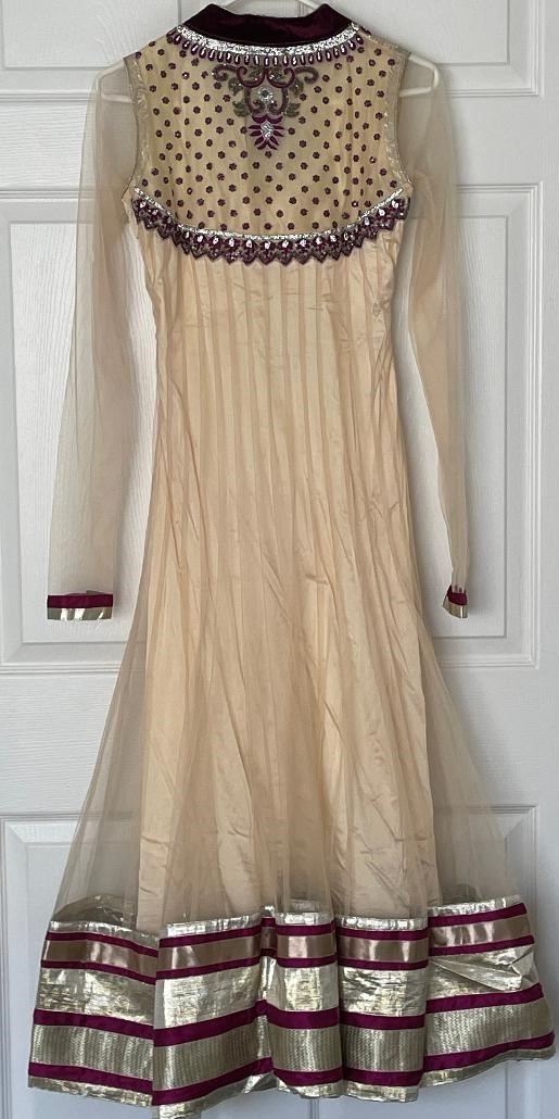 Gorgeous India Anarkali Suit Dress Cream Purple Velvet Net Stone work XS – L