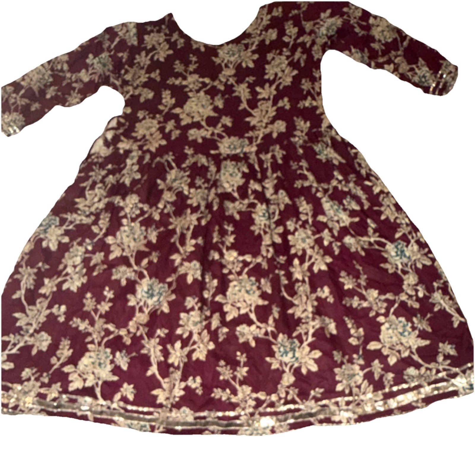 Sharifa Maroon Cotton South Asia Style Kameez for Girls Size M