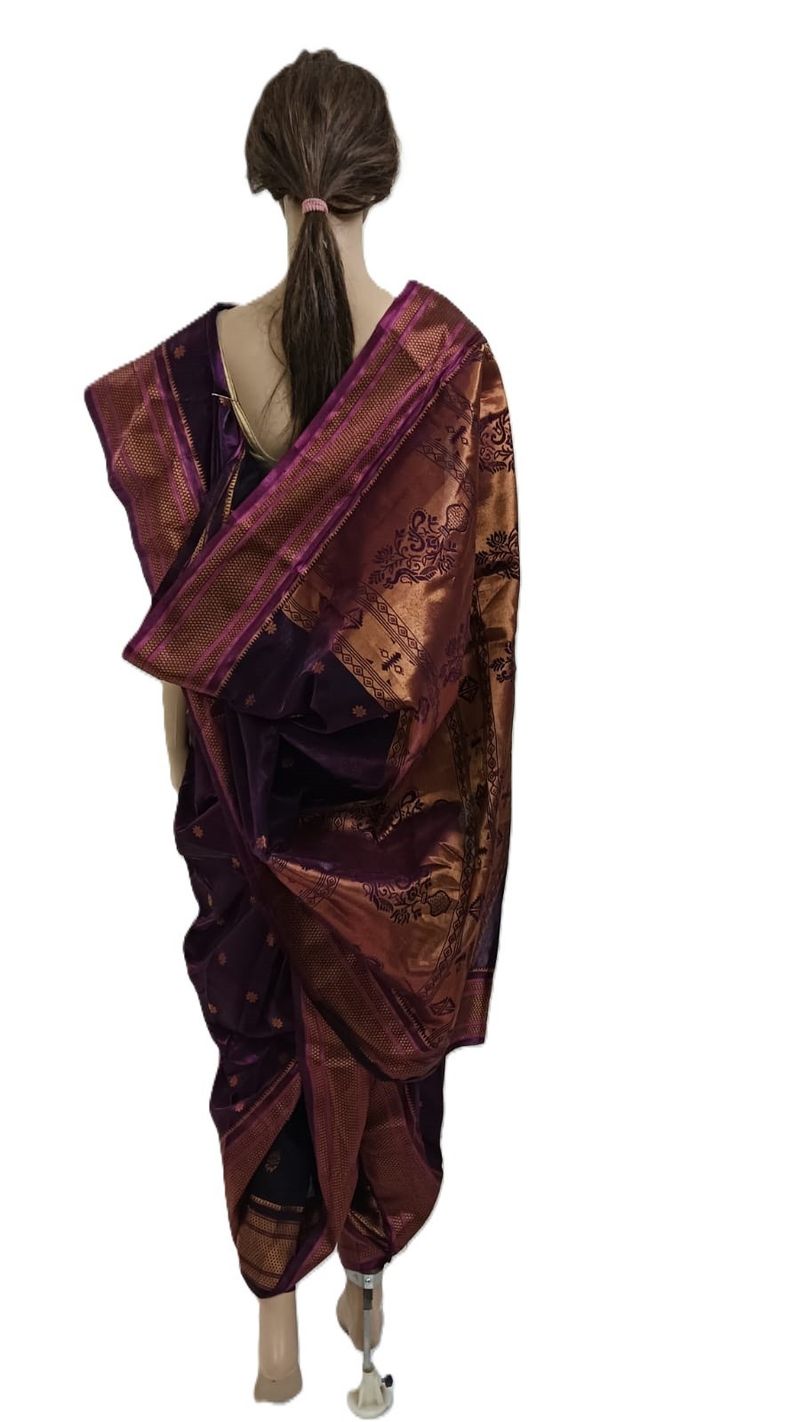 Nauvari saree for bride, wedding collection Maau Silk saree Plum
