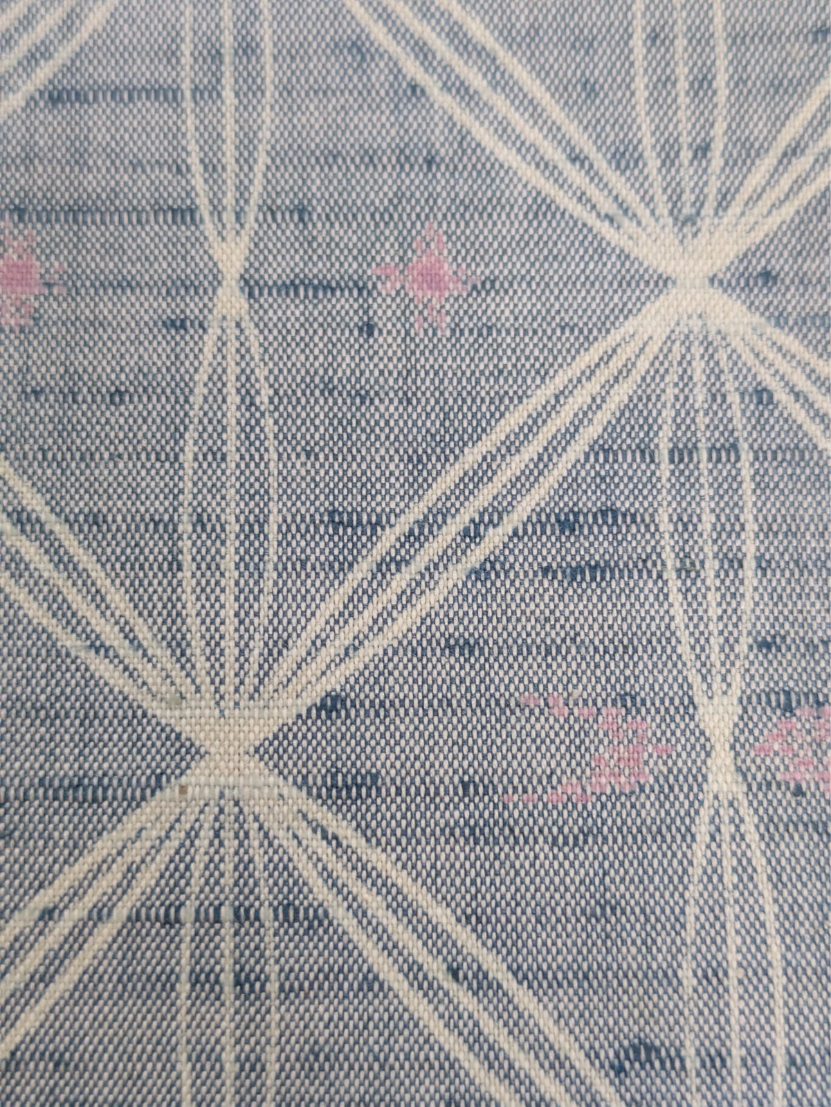 Vintage Japanese Kimono Silk Hitoe Gray White Geometric Pattern Unlined Tsumugi