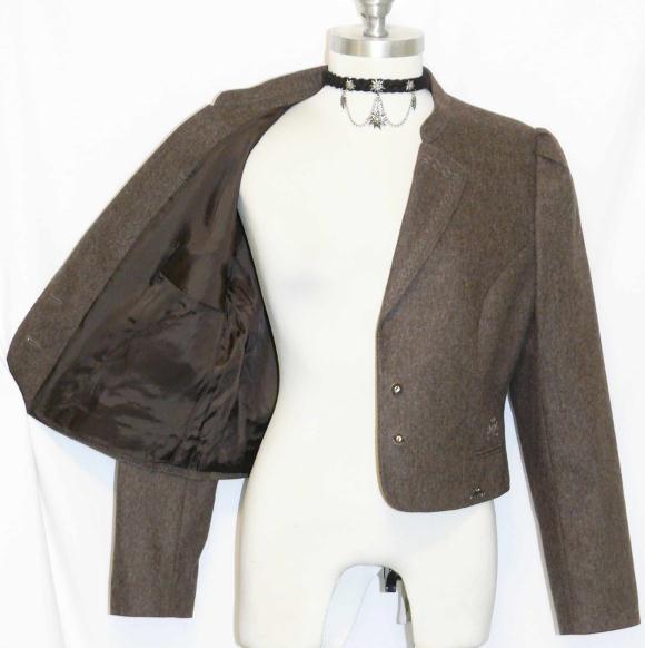 Boiled Loden WOOL JACKET Women Short AUSTRIA Riding Dirndl Dress BROWN B38″ 8 S