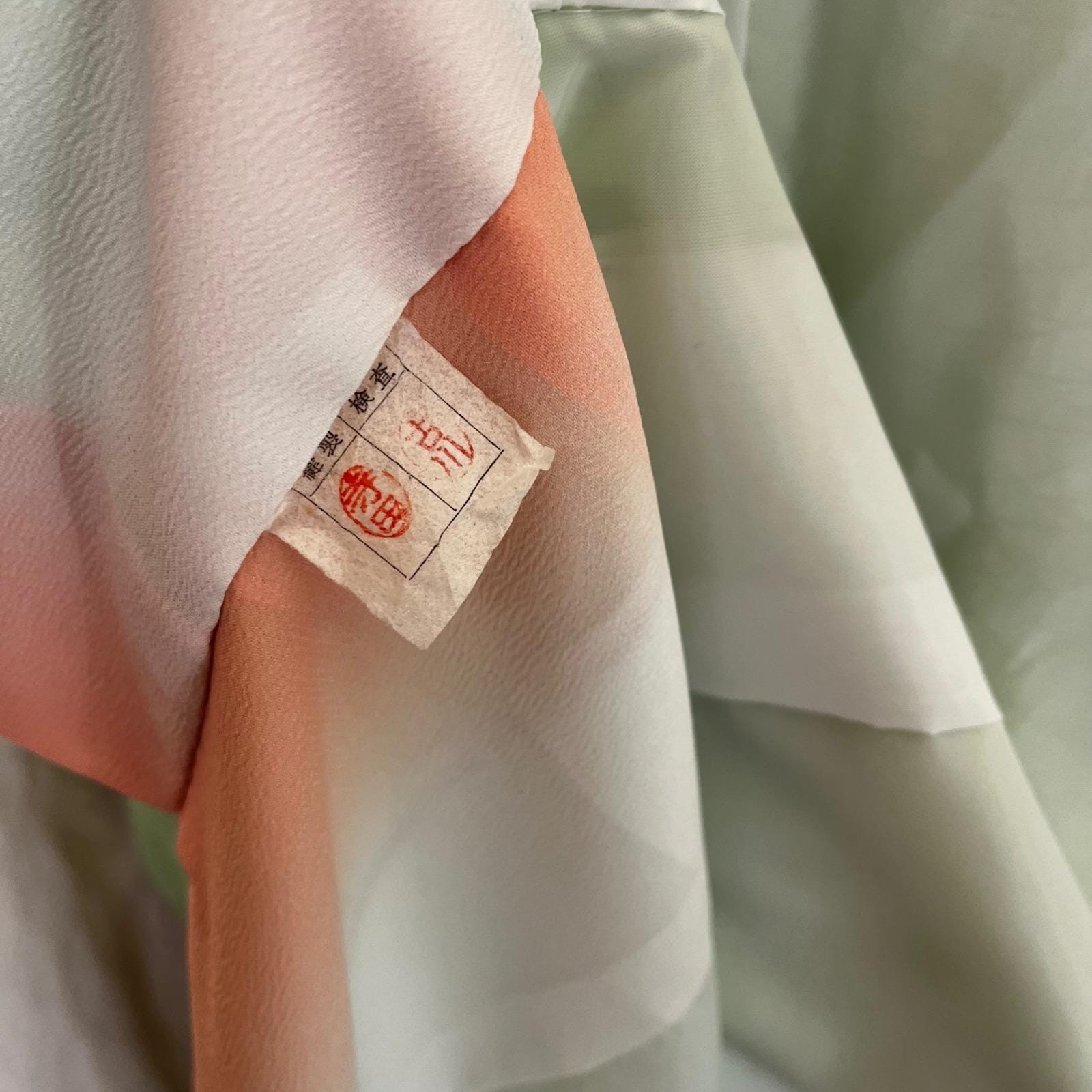 Hand Painted Silk Kimono Mint Green Peony Uchikake Long 63″ OS