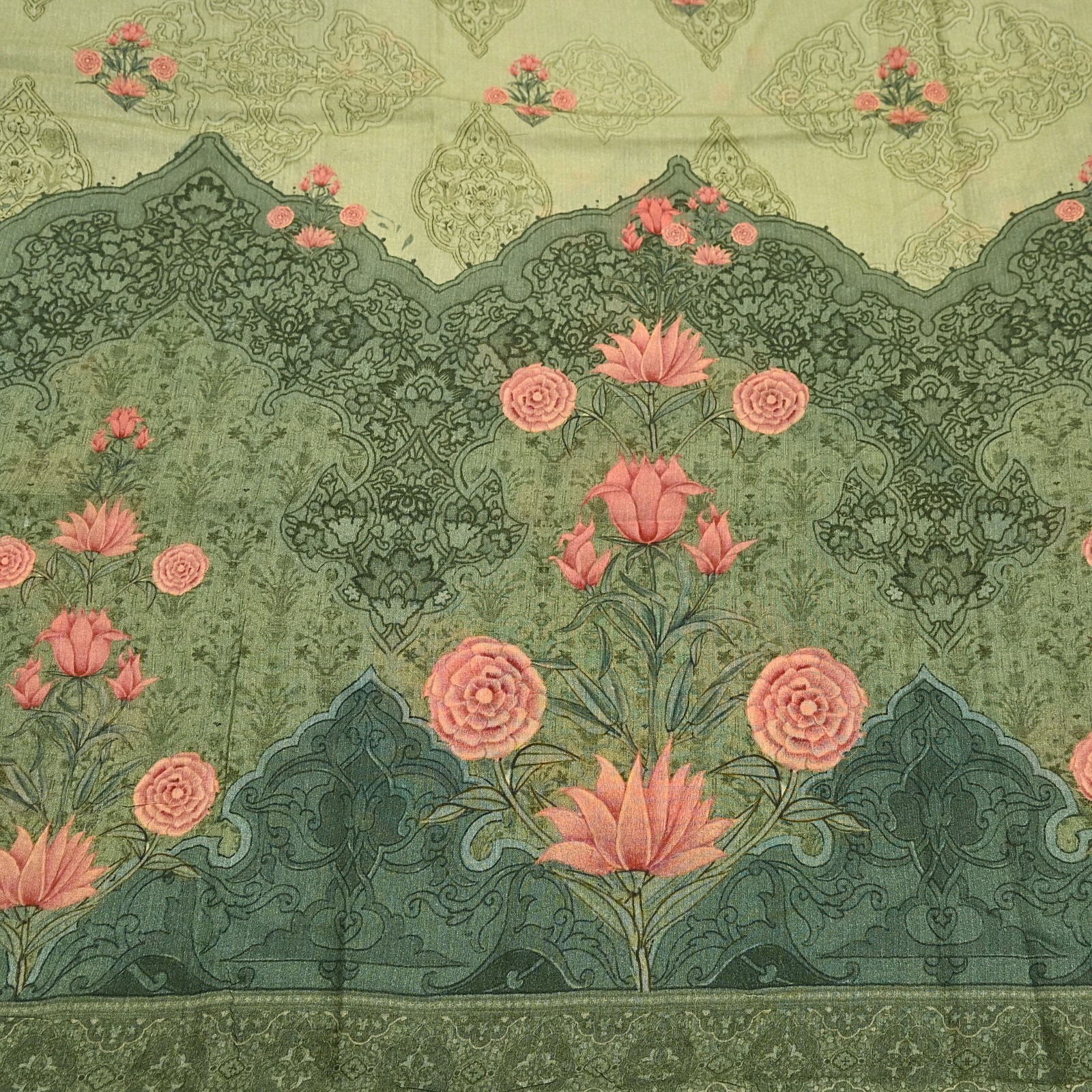 Indian Vintage Sari Green Blend Silk Woven Digital Printed Saree Craft Fabric 5y
