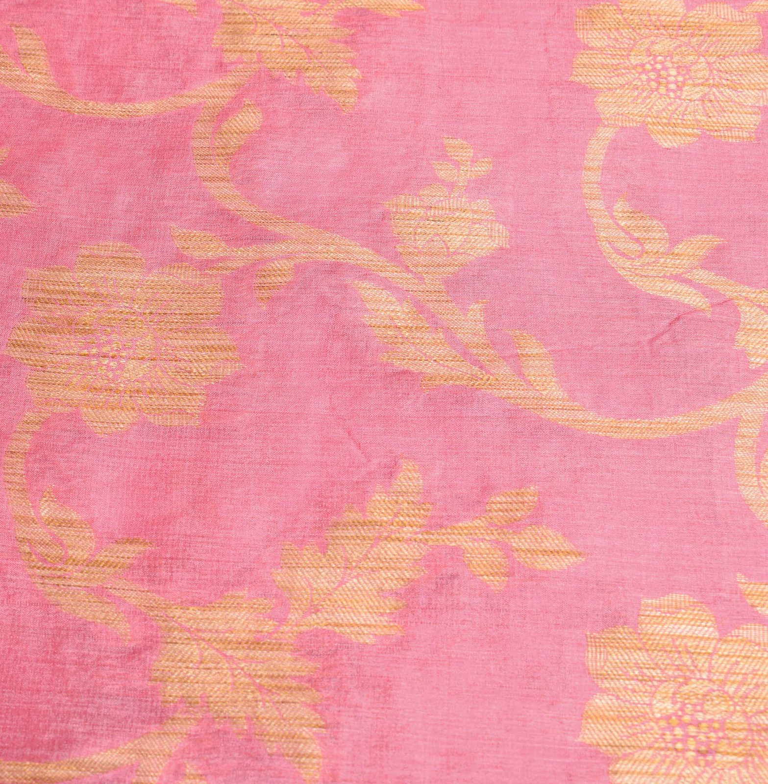 Sushila Vintage Pink Saree Pure Tussar Silk Floral Woven Soft Sari Craft Fabric