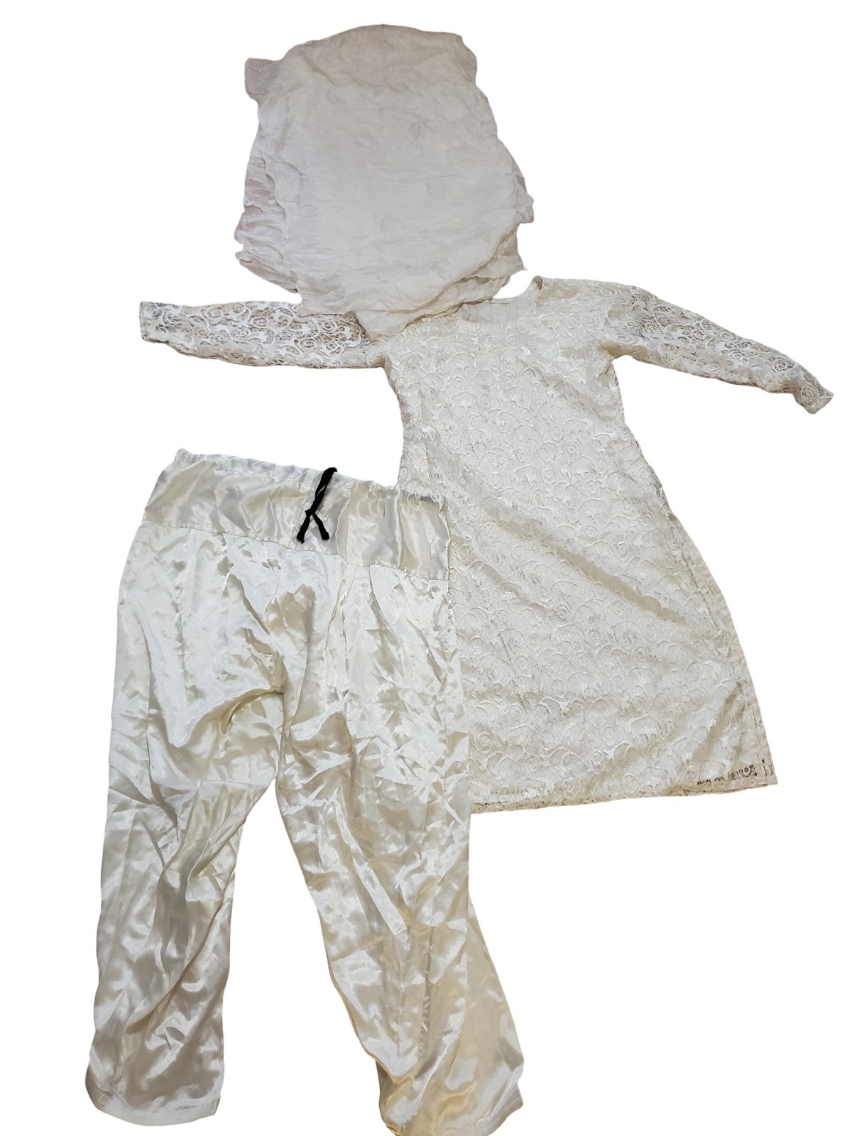 Women’s White Lace Pakistani Indian Salwar Kameez 3 Piece Suit Set Dupatta