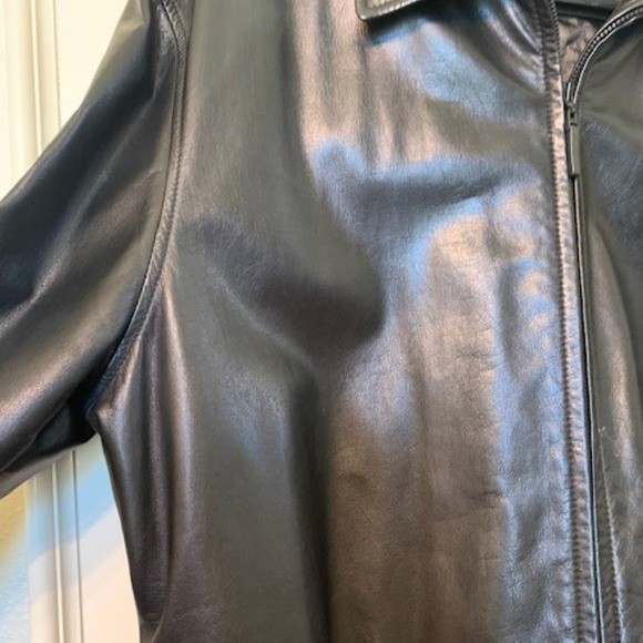 Jhane Barnes Mens Black Japanese Drum Dyed Leather Jacket Quilted Lining Size 44