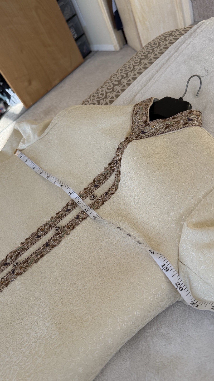 Men’s Groom Sherwani Pakistani Designer Custom Tailored Off white Gold Wedding