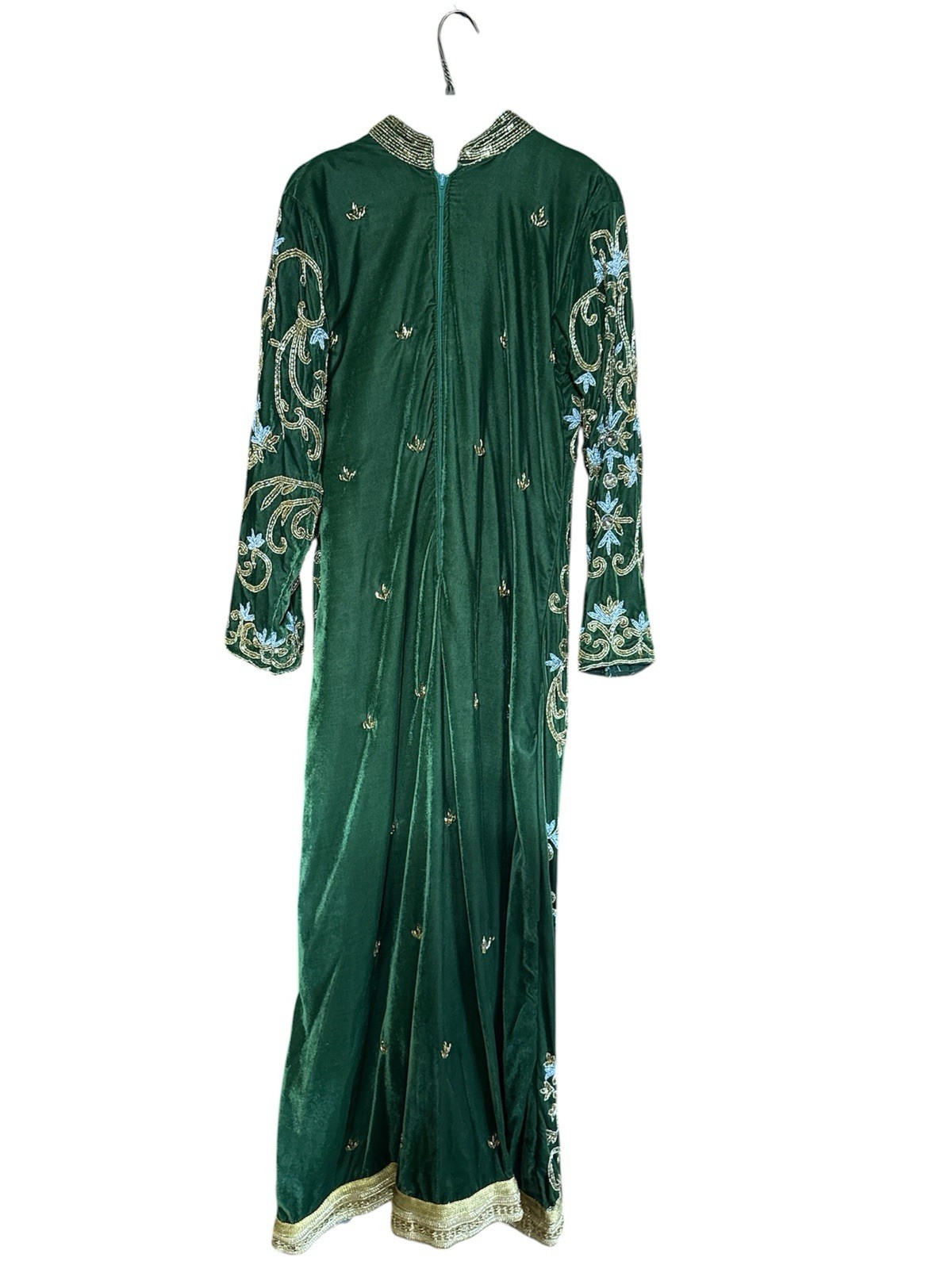 Luxury Green velvet moroccan takchita kaftan heavily beaded Gold/silver