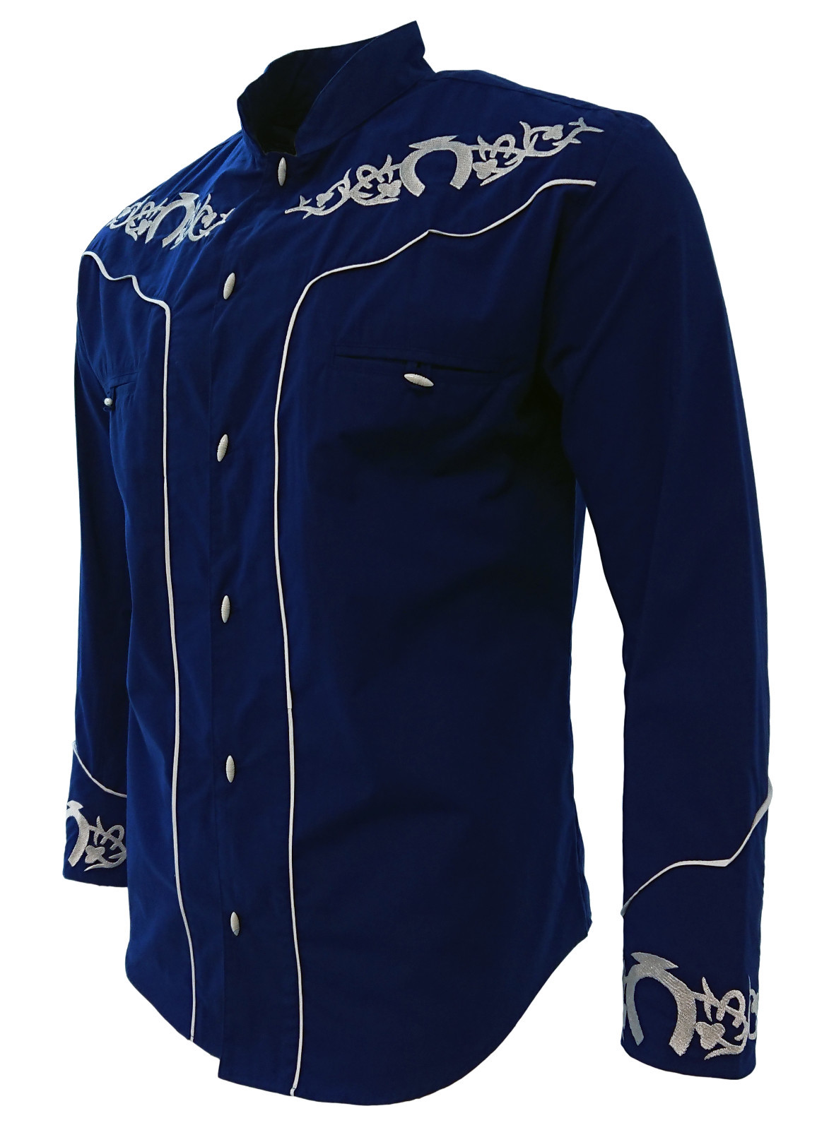 Men’s Charro Shirt Camisa Charra El General Western Wear Color Blue Long Sleeve